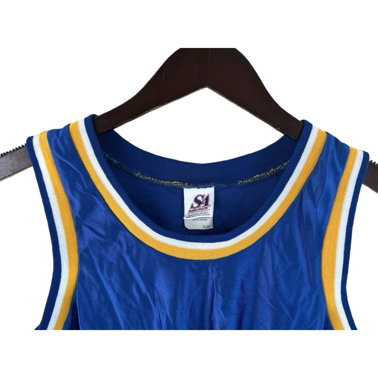 Vintage vintage Saxon dazzle basketball jersey mens M NOS NWOT 90s Canada made blue white athletic gold jersey tank 90s Mens Size US M / EU 48-50 / 2 - 2 Thumbnail