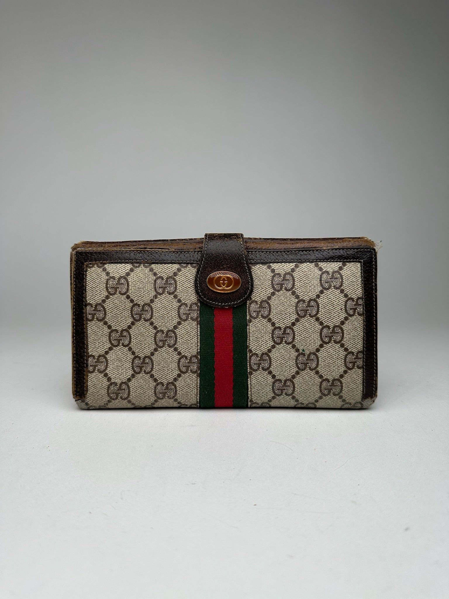 Gucci Vintage Ophida Leather Wallet Gray Brown Size ONE SIZE - 1 Thumbnail