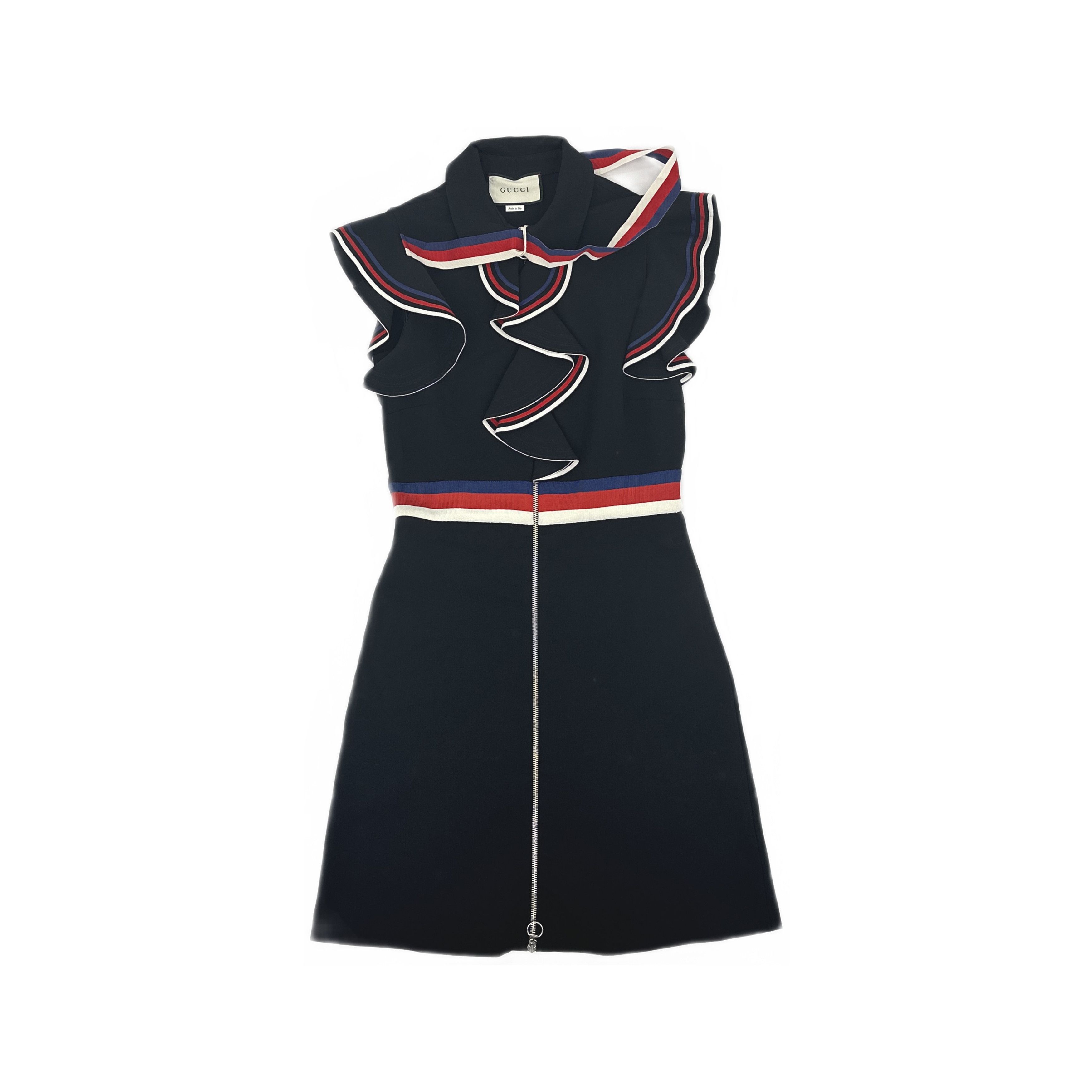 Gucci Gucci Striped Ruffle Zip Mini Dress Size L Size L / US 10 / IT 46 - 1 Thumbnail