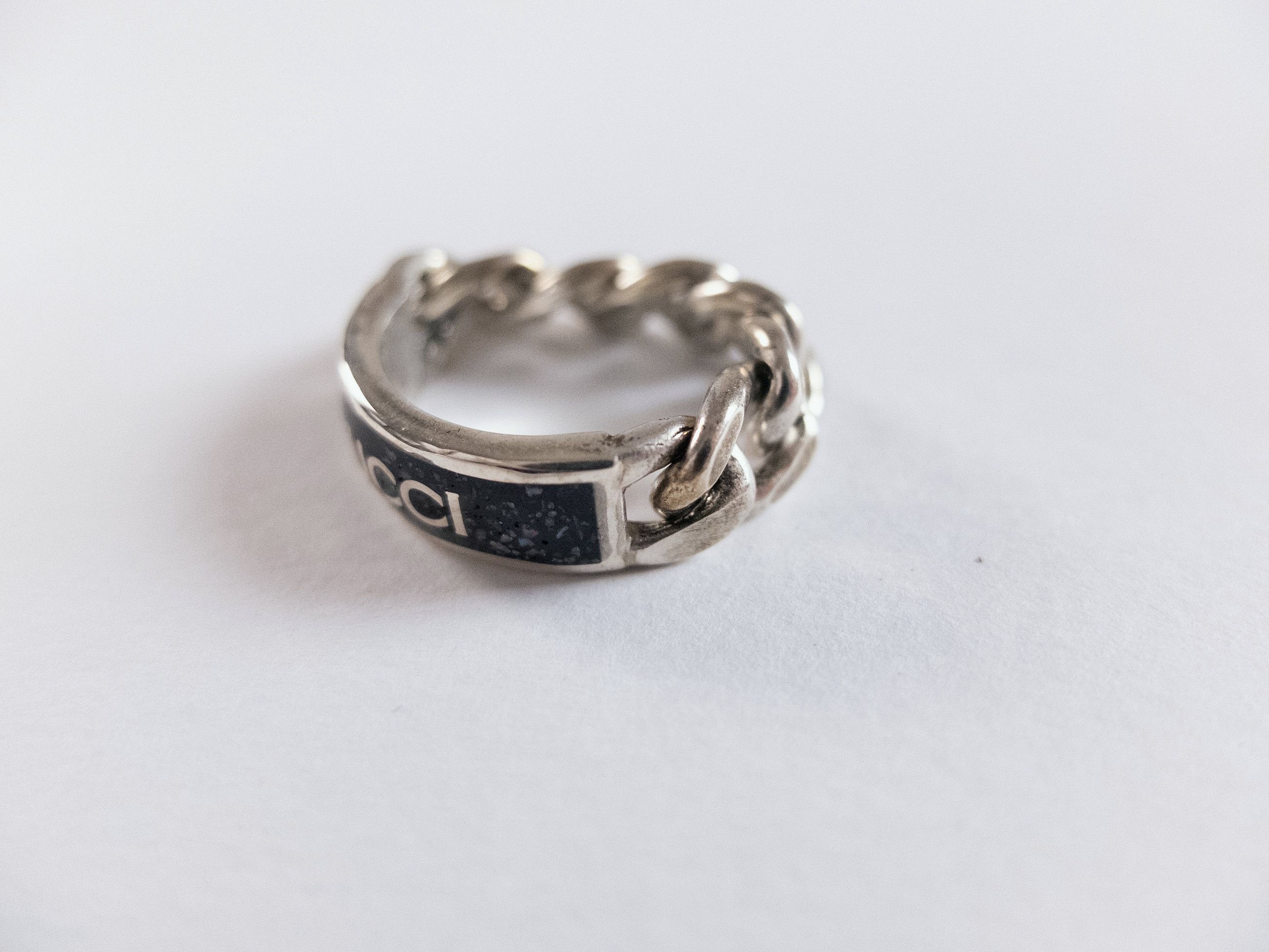 Gucci GUCCI Tag Chain logo black silver ring Size 20 / 9 Size ONE SIZE - 5 Thumbnail