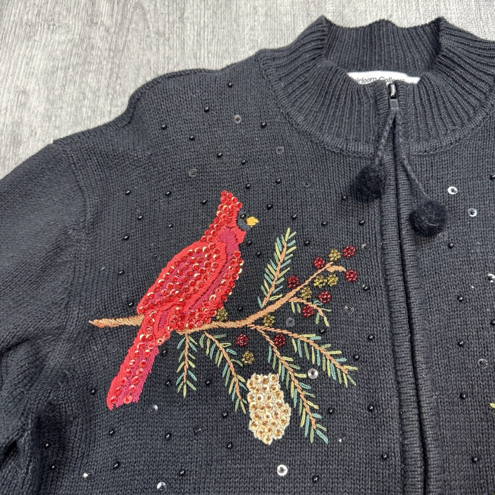 Vintage VINTAGE Heirloom Collectibles Christmas 2004 Sequin Cardinal Cardigan XL Black Womens Size XL / US 12-14 / IT 48-50 - 2 Thumbnail