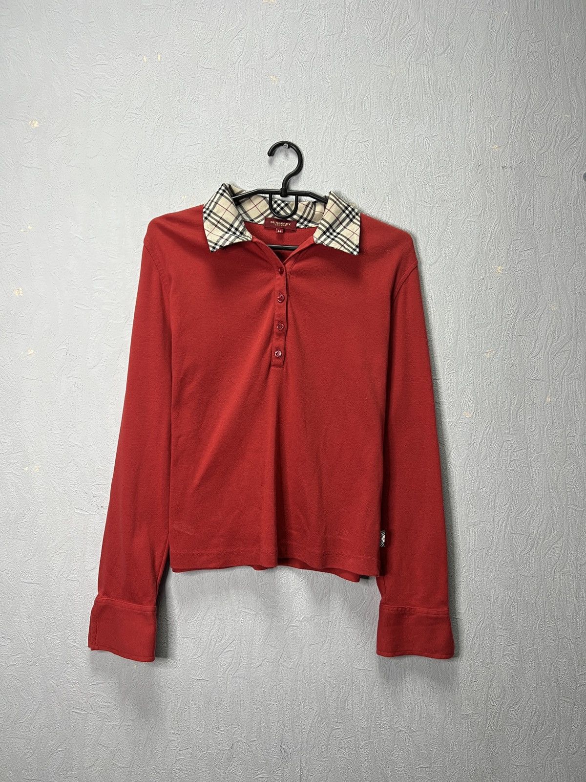 Burberry Burberry London Red Long Sleeve Polo Shirt Size M / US 6-8 / IT 42-44 - 1 Thumbnail