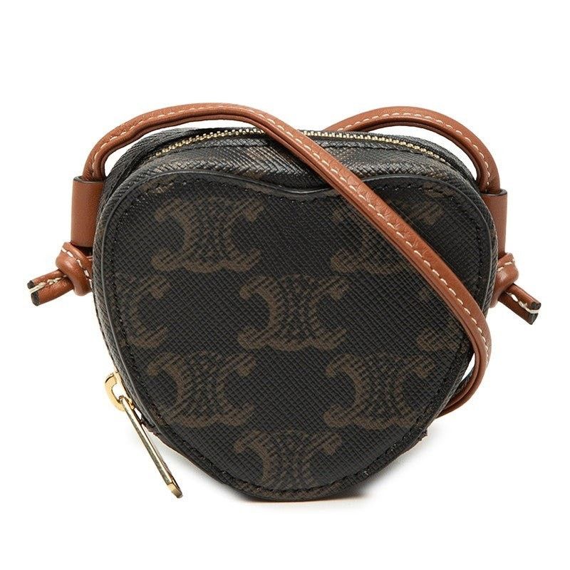 Celine Celine Micro Heart Pochette Coated Canvas Shoulder Bag Brown Size ONE SIZE - 1 Thumbnail