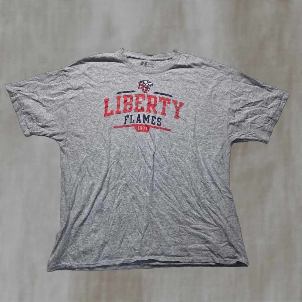 Vintage VINTAGE Liberty University Flames Shirt Adult 2XL Gray Crew Neck T-Shirt Mens University 90s Size US XXL / EU 58 / 5 - 1 Thumbnail