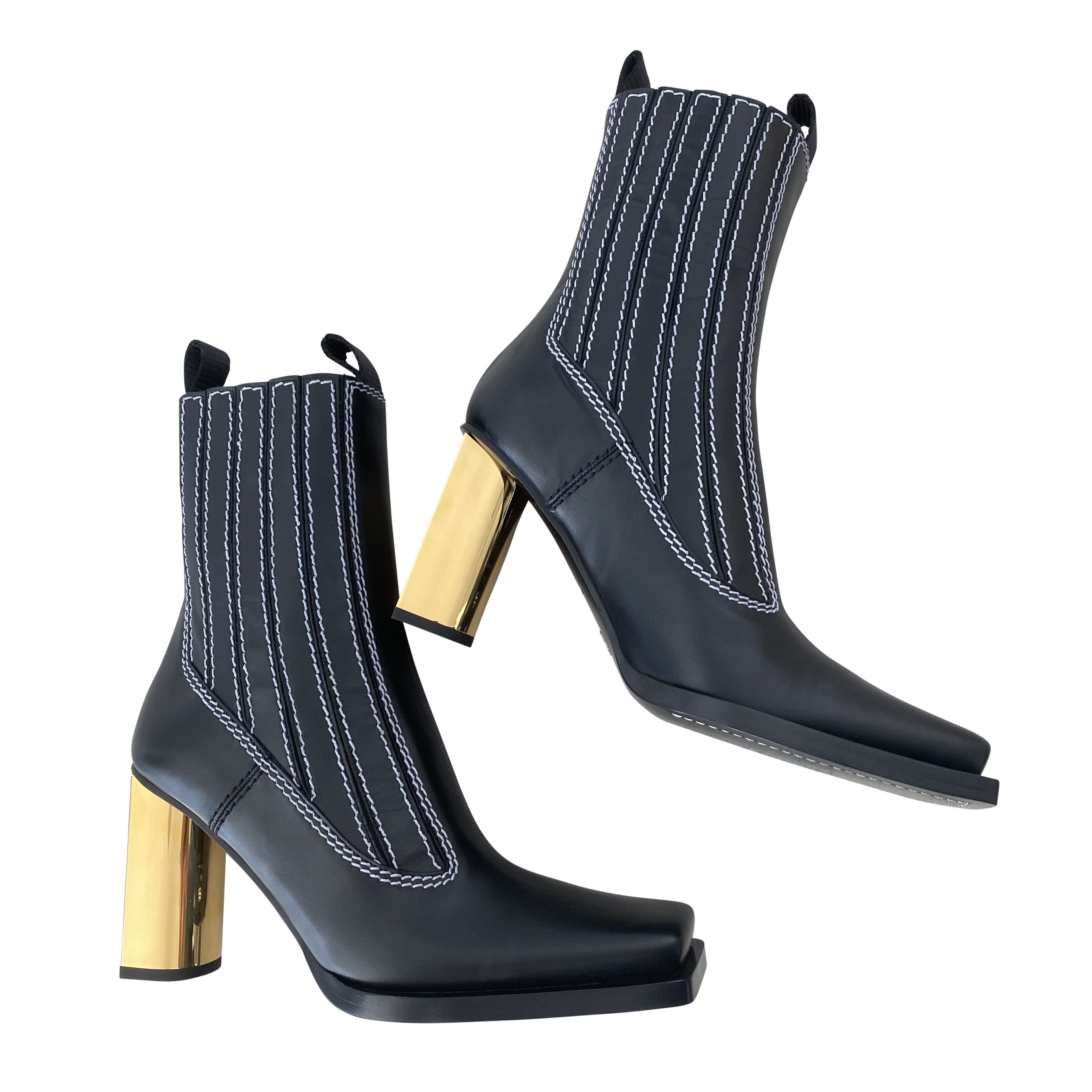 image of Proenza Schouler Stretch Panel Leather Cuban Heel Shoesa Boots in Black, Women's (Size 8)