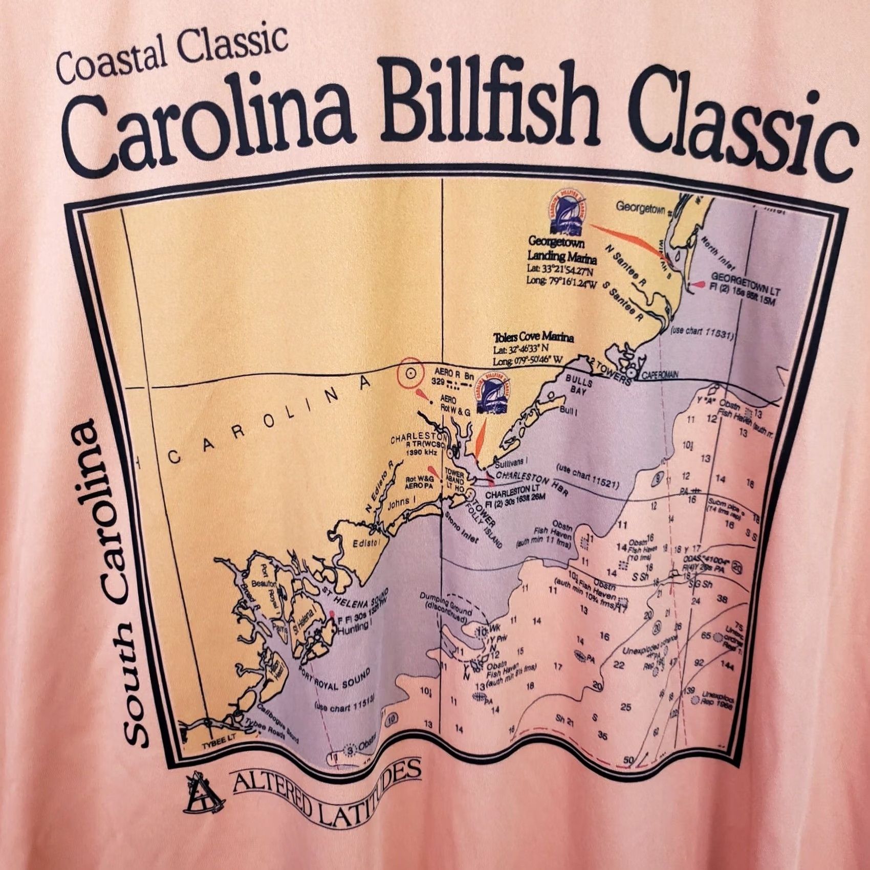 Vintage Altered Latitudes Carolina BILLFISH Classic Long Sleeve Peach Map T-Shirt XL Size US XL / EU 56 / 4 - 2 Thumbnail
