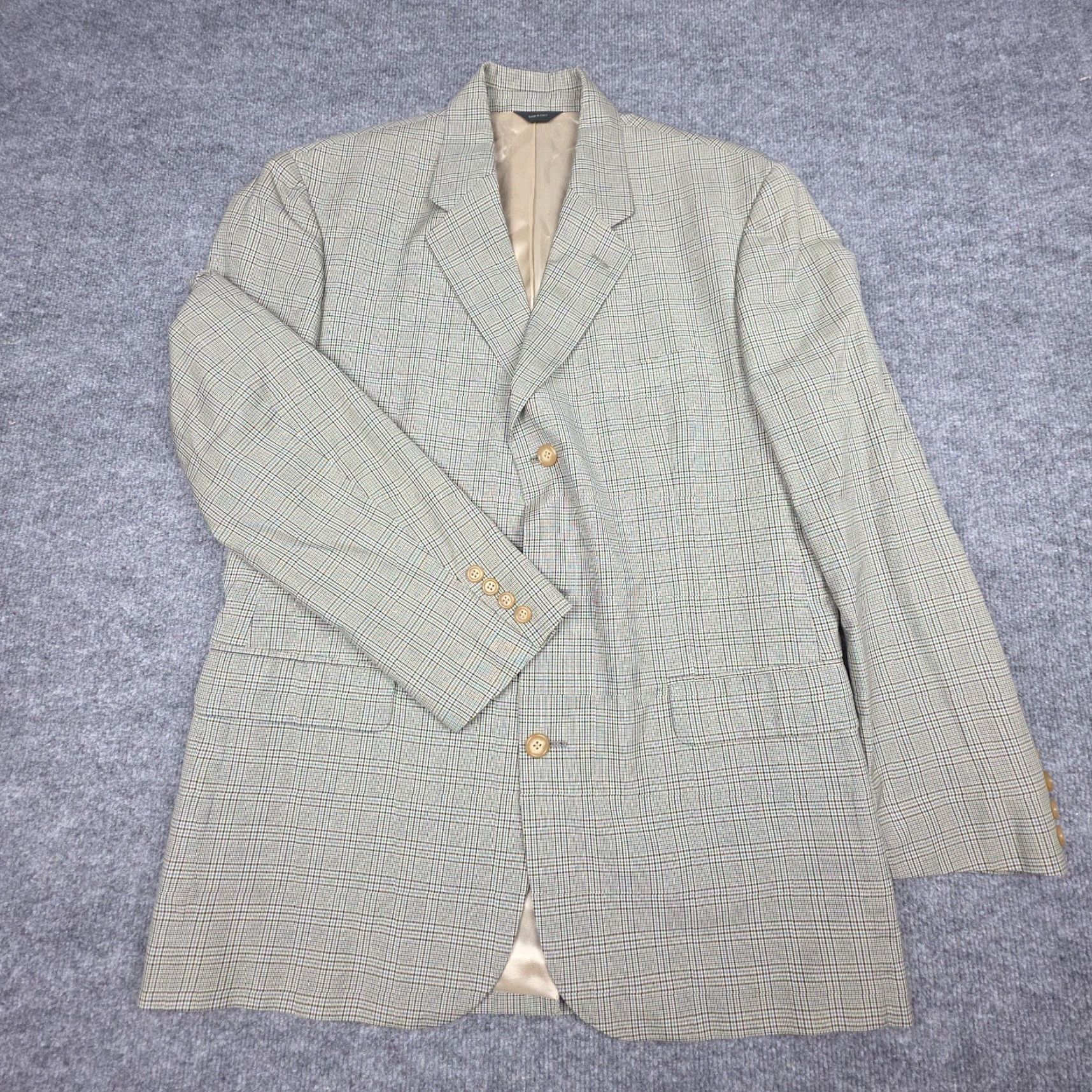 J.Crew VINTAGE J.CREW Blazer Sports Jacket Men's 42R Plaid Beige Blue Black Made Italy Size 42R - 3 Thumbnail