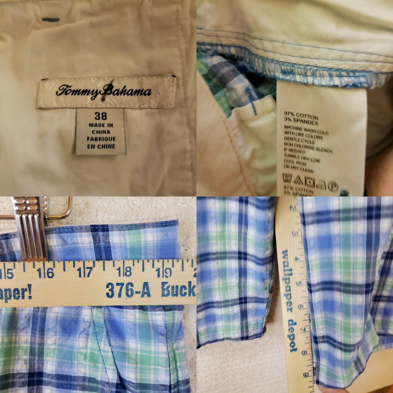 Tommy Bahama Tommy Bahama Men's Bermuda Shorts Blue Plaid 38" Inseam 9" Cotton Spandex Flat Front Pockets Beach Outdoor Preppy Size US 38 / EU 54 - 8 Thumbnail