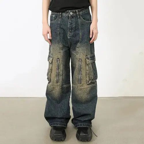 Multi Pocket Retro Blue Baggy Jeans