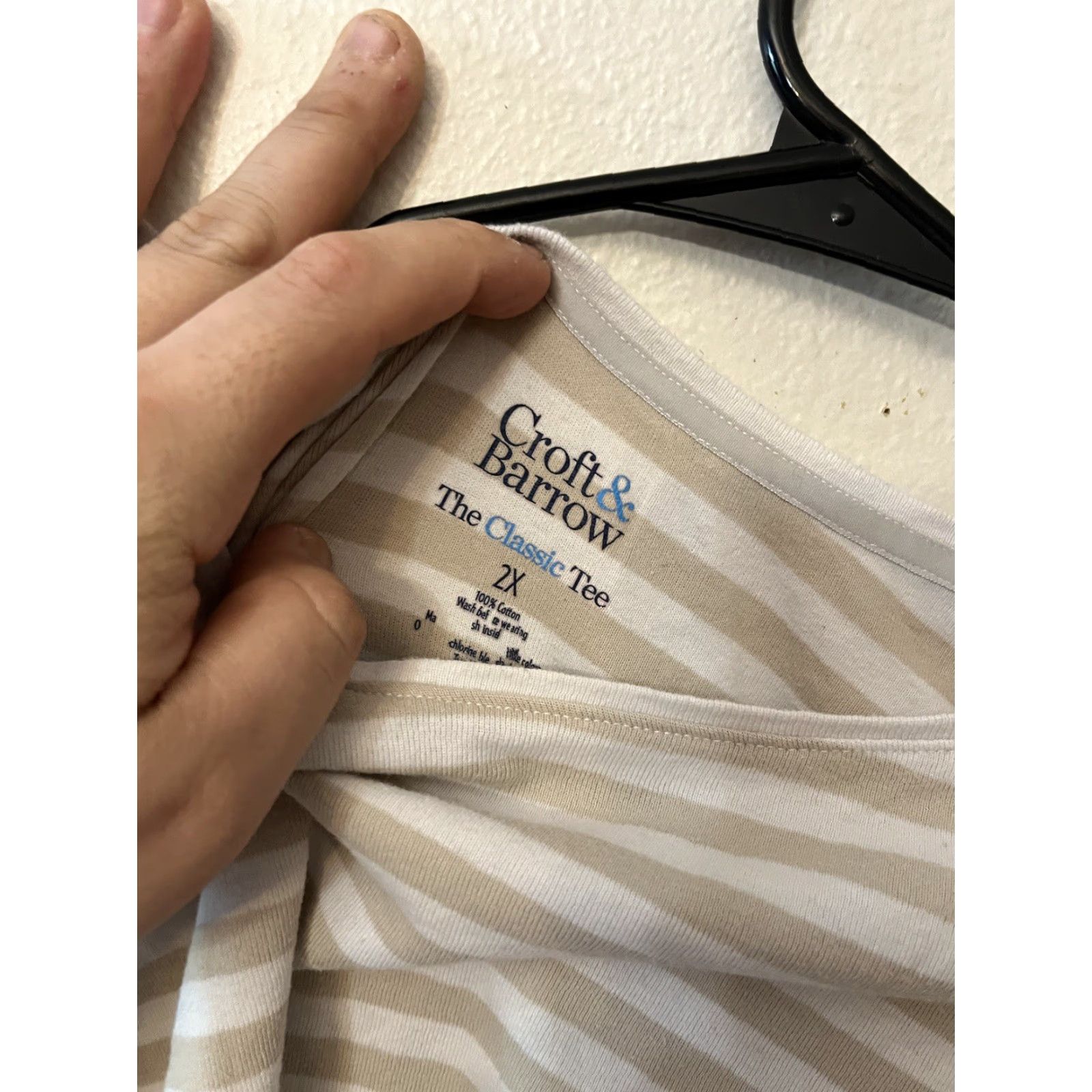 Croft & Barrow Croft & Barrow T-Shirt Women's Beige Striped 2X Short Sleeve Crew Neck 100% Cotton Classic Tee Plus Size Mens Women? Size XXL / US 16-18 / IT 52-54 - 3 Thumbnail