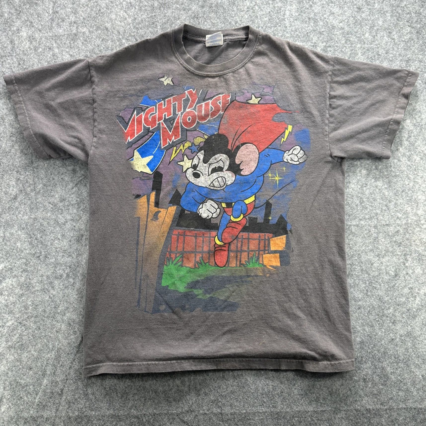 Gildan VINTAGE Mighty Mouse Shirt Mens M Gray Graphic Tee Cartoon Superhero Gildan Ultra Cotton Size US M / EU 48-50 / 2 - 2 Thumbnail