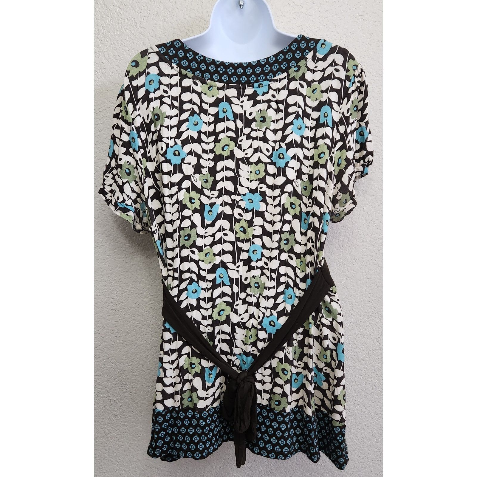 Apt. 9 Apt 9 Brown Blue White Floral Print Tie Back Top XL Stretch Size XL / US 12-14 / IT 48-50 - 3 Thumbnail