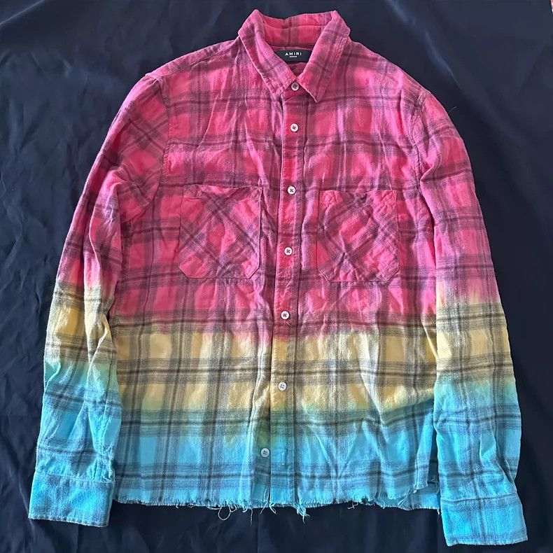 Amiri Amiri 18ss Frayed DGrad Checked Cotton-Flannel Shirt In Pin Size US M / EU 48-50 / 2 - 1 Thumbnail
