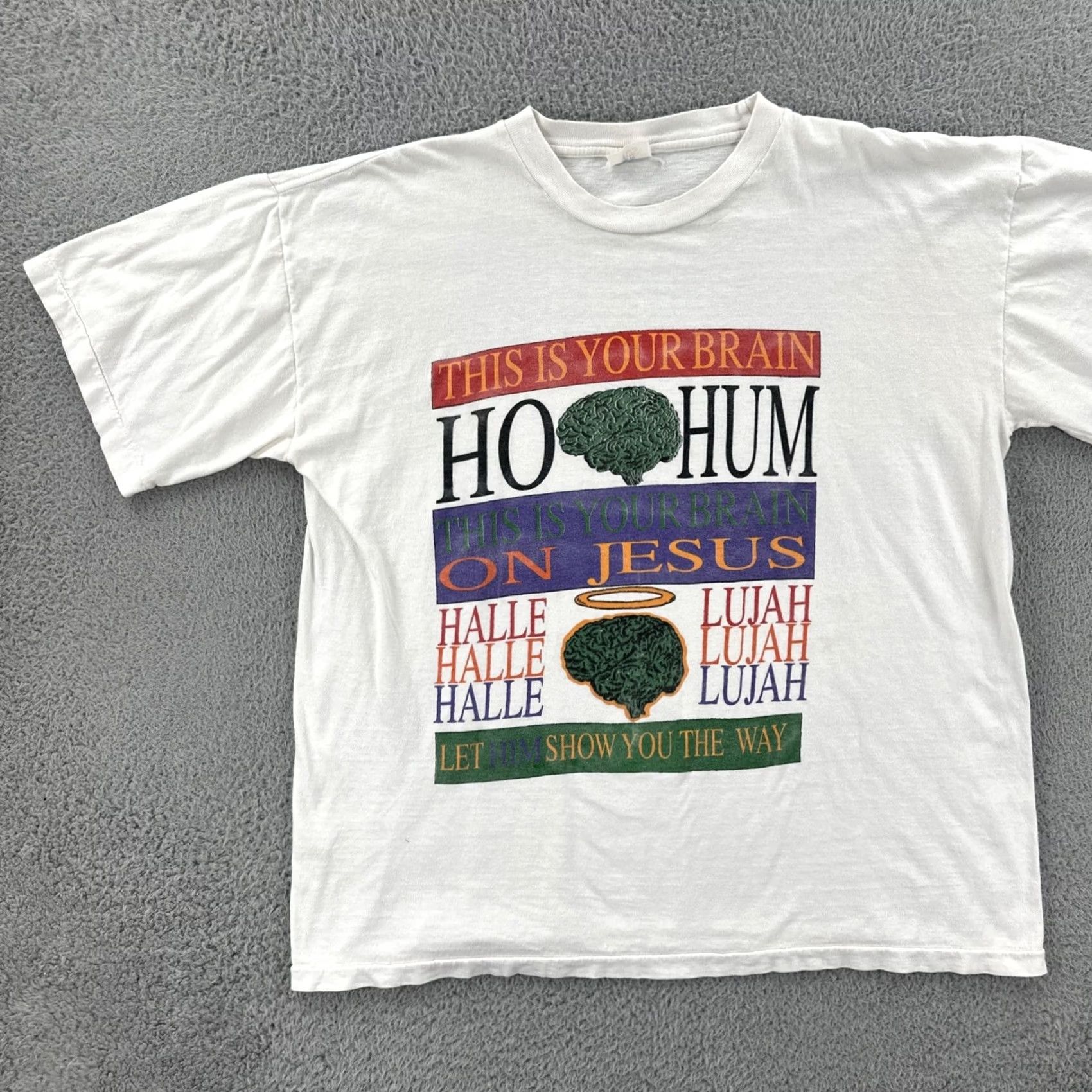 Paradise VINTAGE Tee Paradise XL T Shirt This Is Your Brain On Jesus 90s Funny Graphic Tee Shirt Mens White XL Size US XL / EU 56 / 4 - 3 Thumbnail