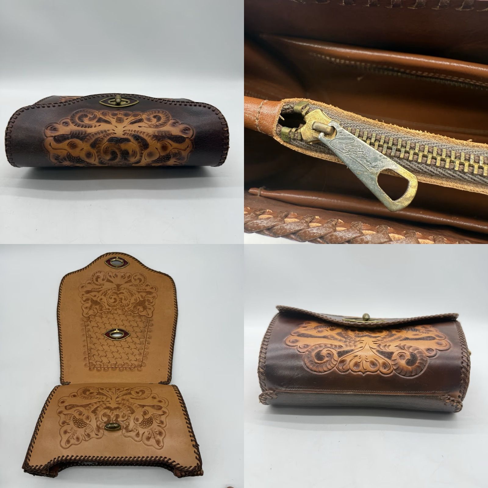 Vintage VINTAGE Clifton's Hand Tooled Leather Purse Handbag Western Floral Medium Brown Clifton Leather Shoulder Bag Women 80s 90s Western Mens Womens Size ONE SIZE - 8 Thumbnail