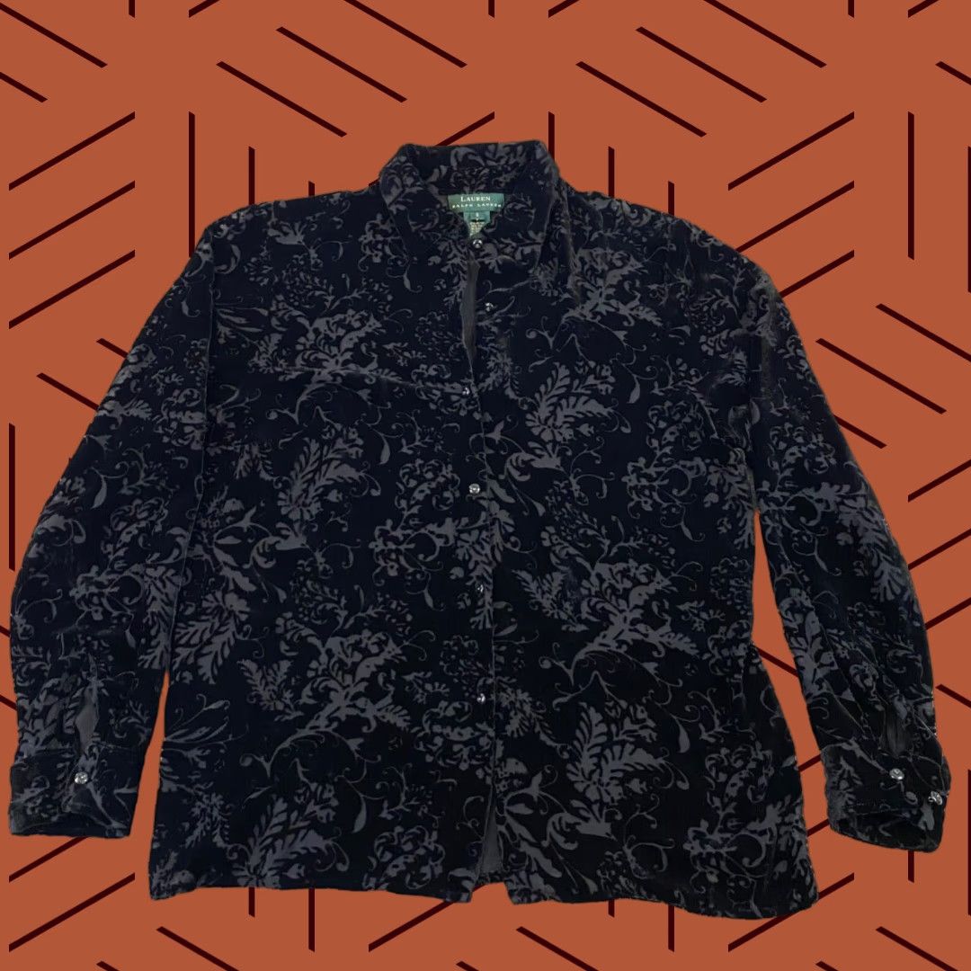 Ralph Lauren Lauren Ralph Lauren Shirt Button-Up Floral Black Silk-Viscose 3/4 Sleeve Womens Small Size S / US 4 / IT 40 - 1 Thumbnail