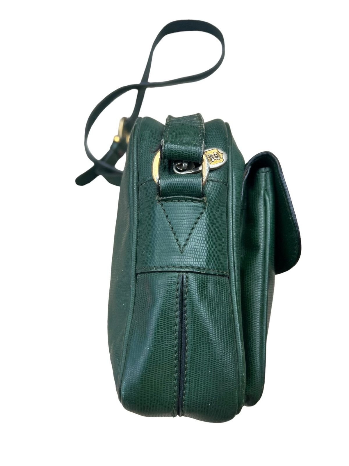 Celine × Leather Vintage CELINE Distress Patina Green Leather Bag riri Zipper Size ONE SIZE - 12 Thumbnail