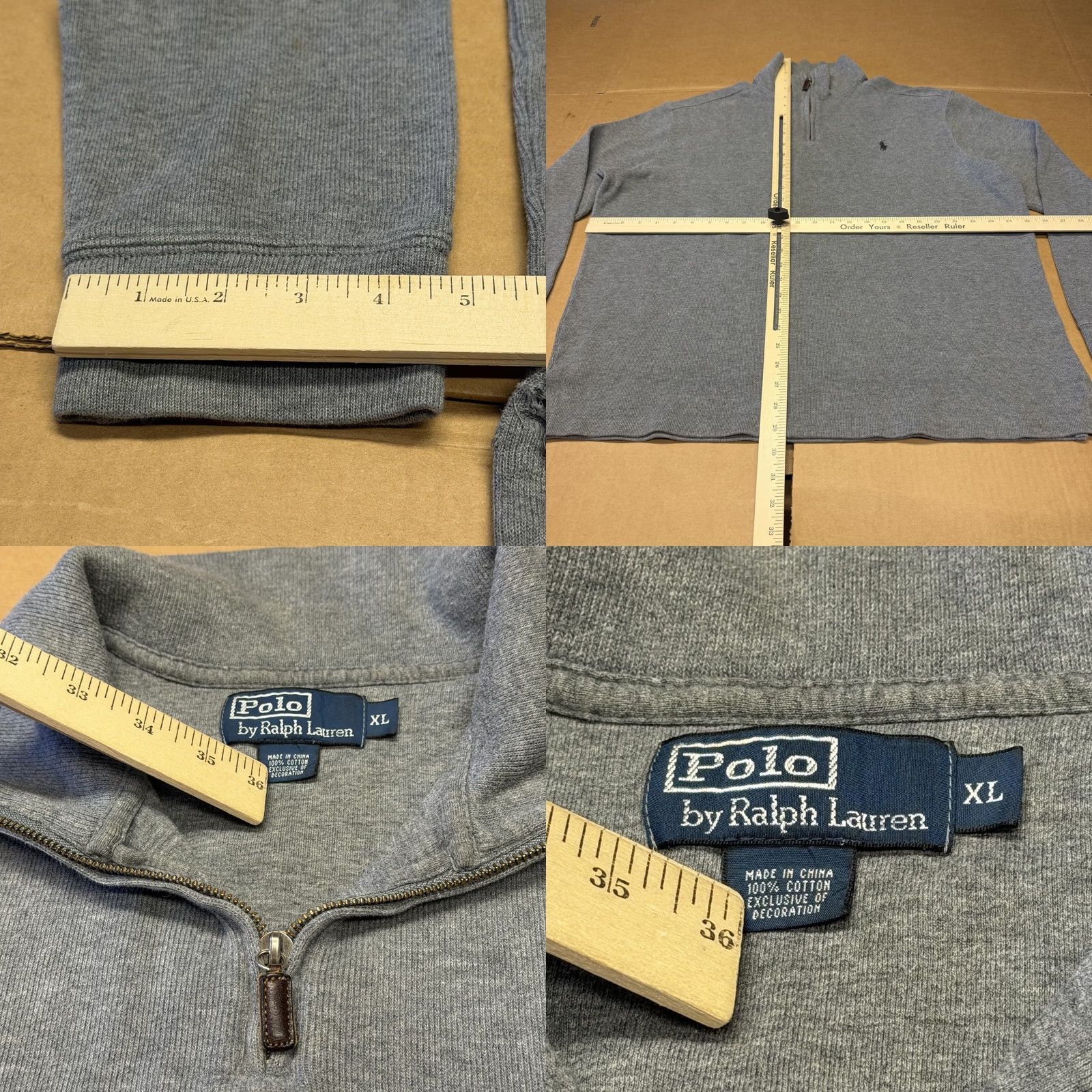 Polo Ralph Lauren Polo by Ralph Lauren Mens XL Gray 1/4 Zip Mock Neck Cotton Pullover Knit Sweater Size US XL / EU 56 / 4 - 8 Thumbnail