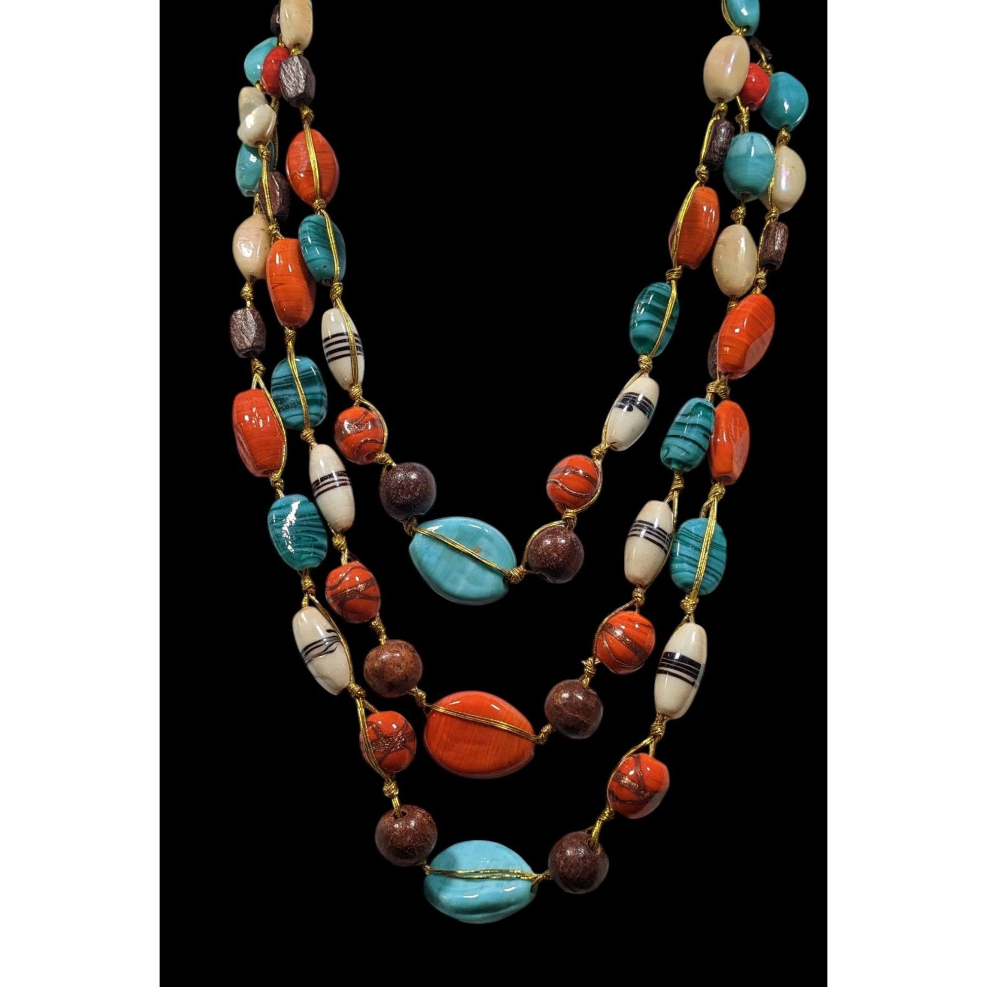 Other Bohemian Multilayer Blue And Orange Glass And Wood Beaded Ne Size ONE SIZE - 6 Thumbnail