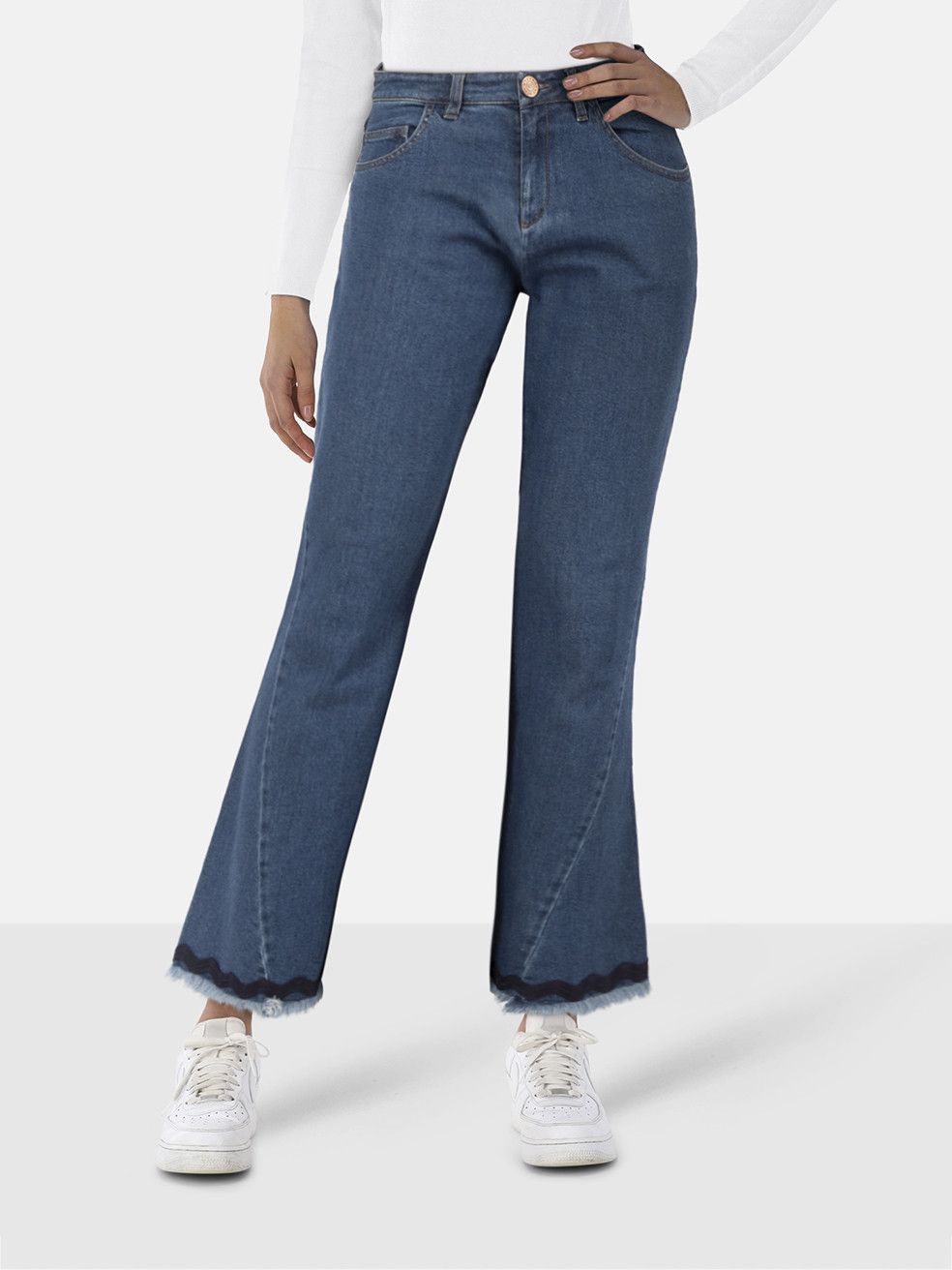Chloe See By Chloé Blue Denim Fringed Hem Flared Jeans Size 27" / US 4 / IT 40 - 1 Thumbnail
