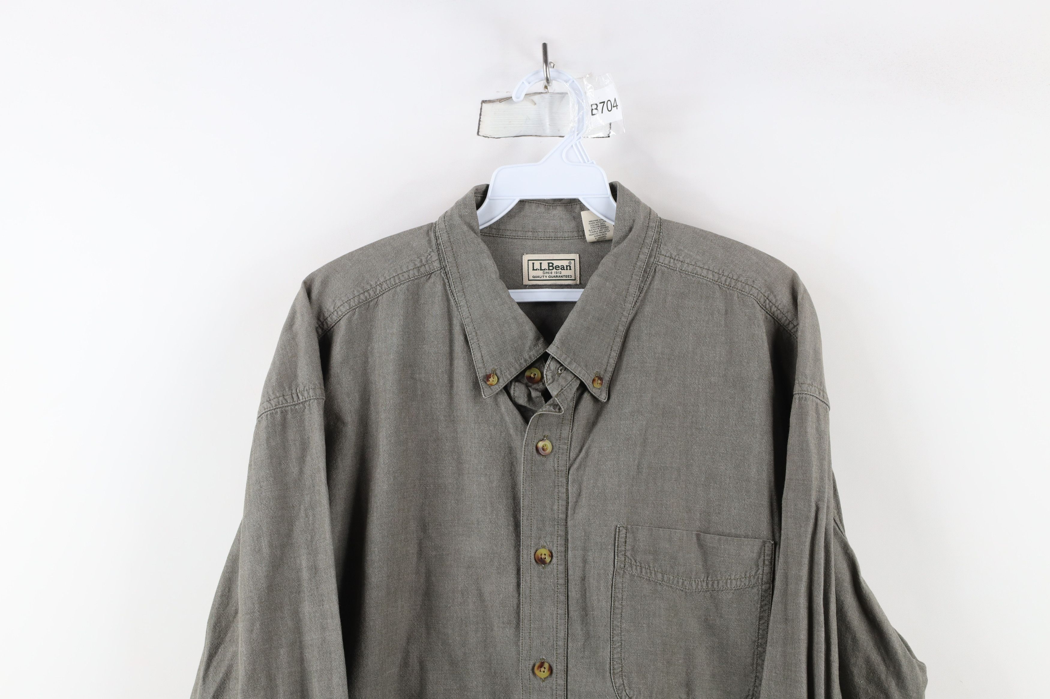 L.L. Bean × Vintage Vintage 90s LL Bean Collared Button Down Shirt Green Cotton Size US XL / EU 56 / 4 - 2 Thumbnail