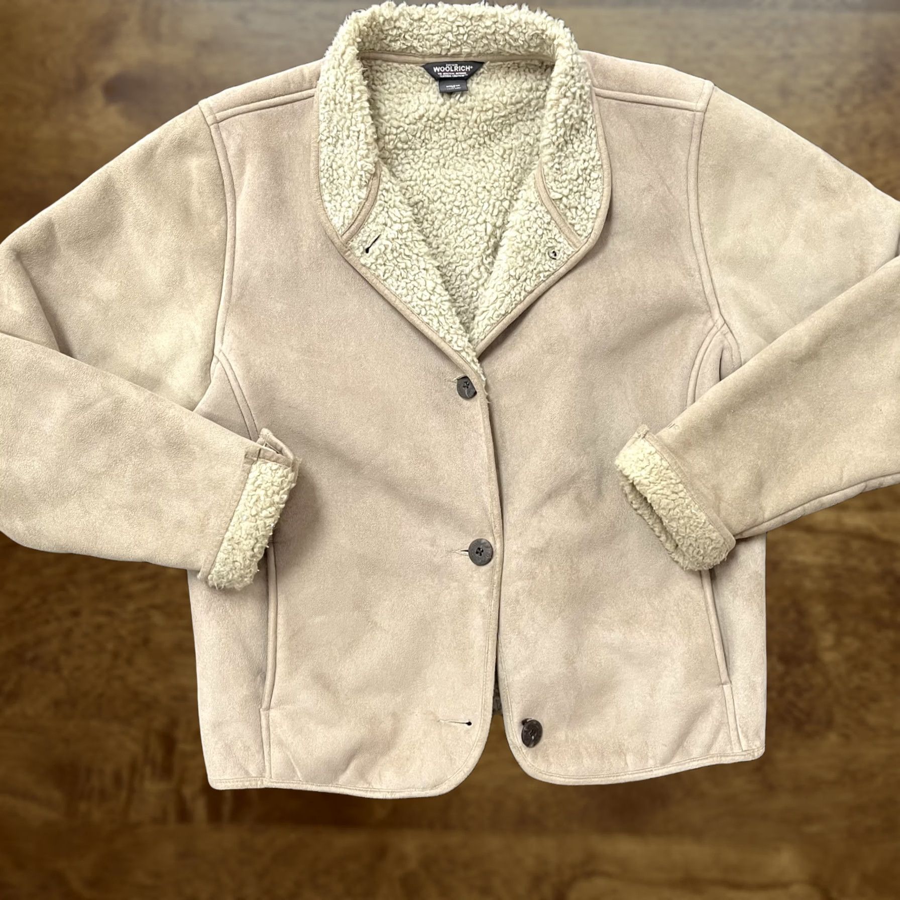 Vintage Woolrich Jacket Womens Medium Beige Faux Suede Sherpa Fleece Lined Button Front Size M / US 6-8 / IT 42-44 - 1 Thumbnail