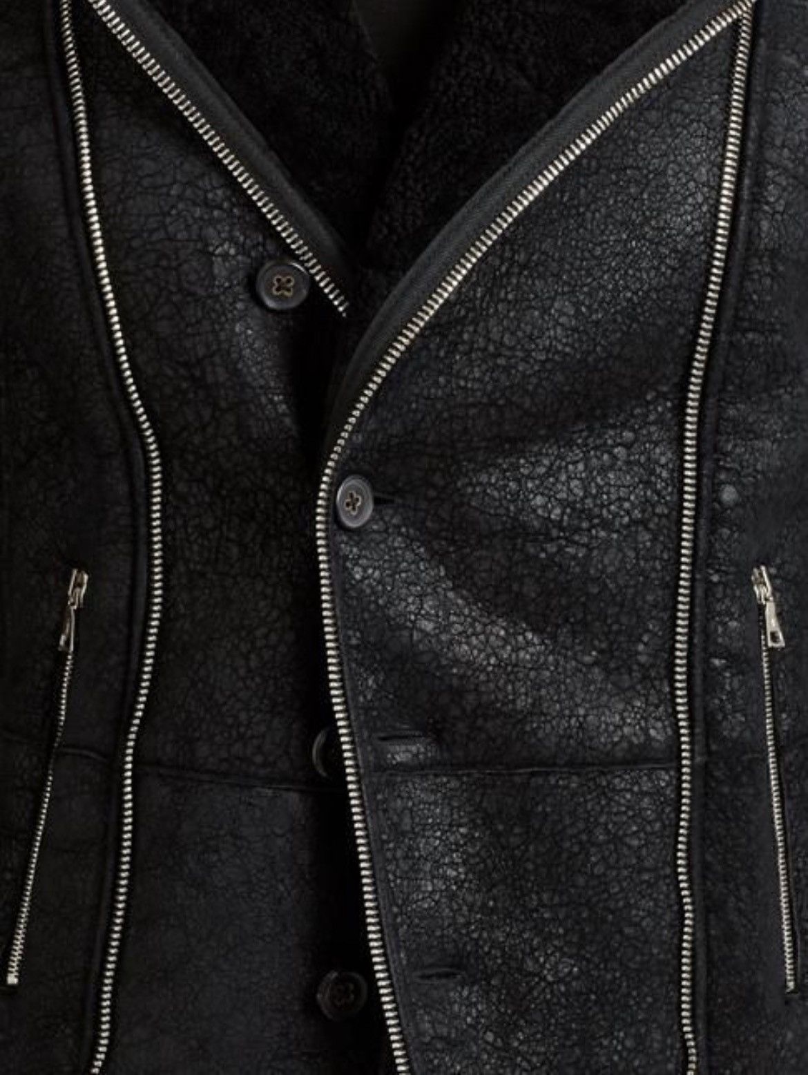 John Varvatos Asymmetrical Biker Shearling Jacket EU 50 USA 40 Size US M / EU 48-50 / 2 - 2 Thumbnail