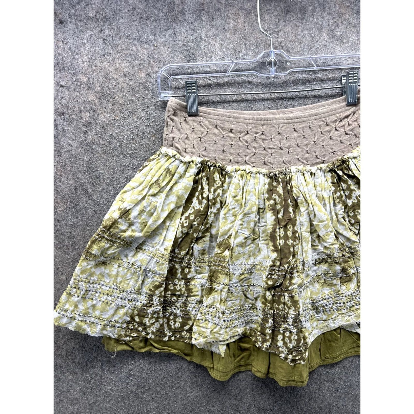 Free People VINTAGE Free People Skirt Womens 2 Green Geometric Peasant Layered Ruffle Mini Boho Size 26" / US 2 / IT 38 - 5 Thumbnail