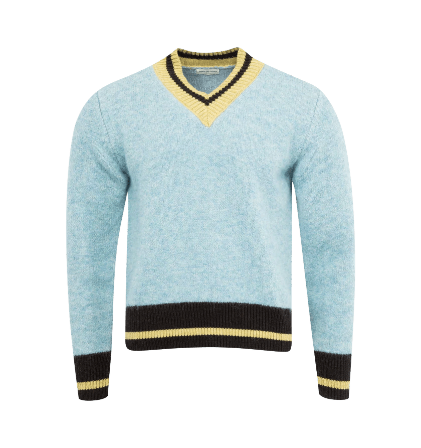 Dries Van Noten o1h1sh11224 V Neck Sweater in Light Blue Size US L / EU 52-54 / 3 - 1 Thumbnail