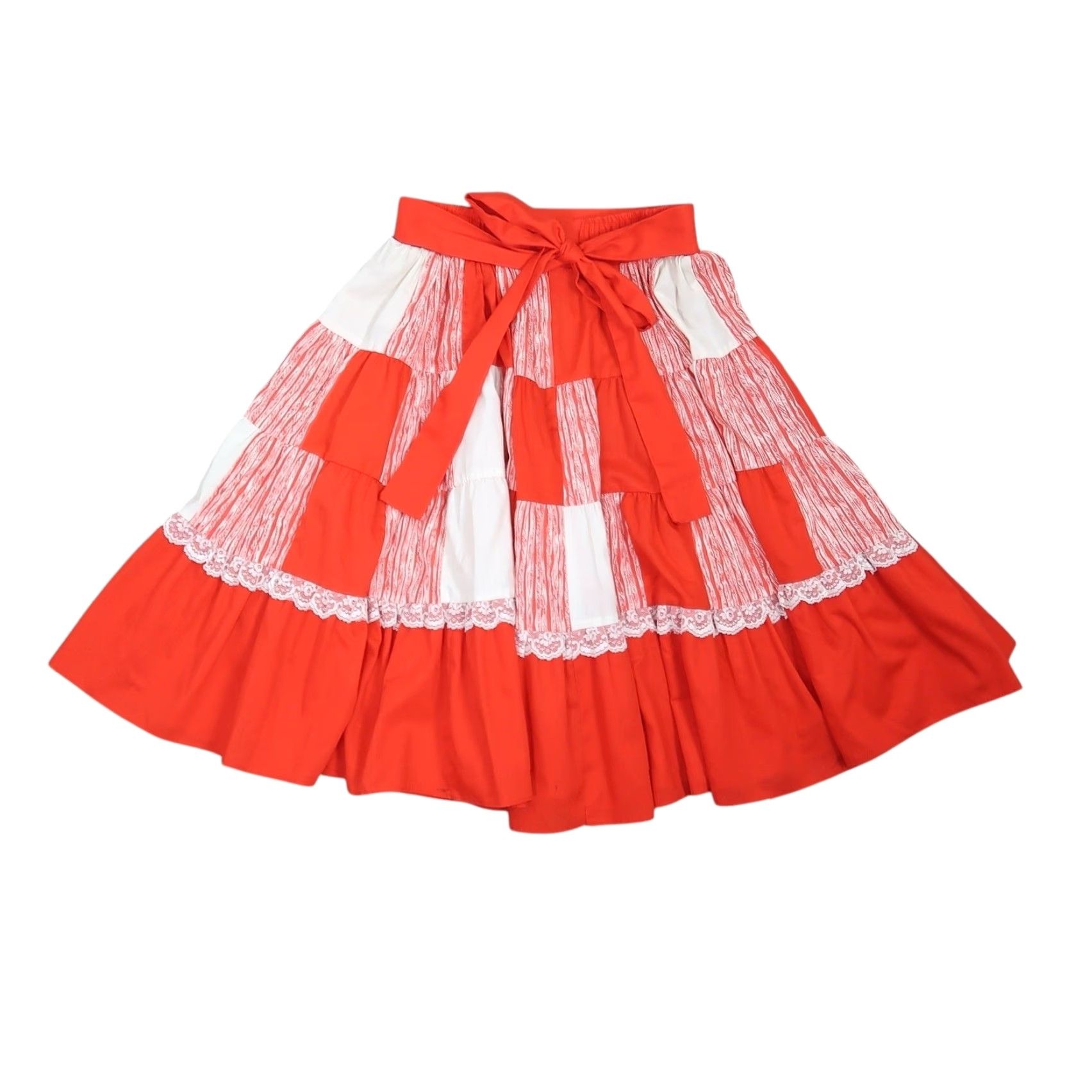 Vintage VINTAGE 70s Red White Check Print Full Midi Square Dance Skirt S Women Size 28" / US 6 / IT 42 - 3 Thumbnail