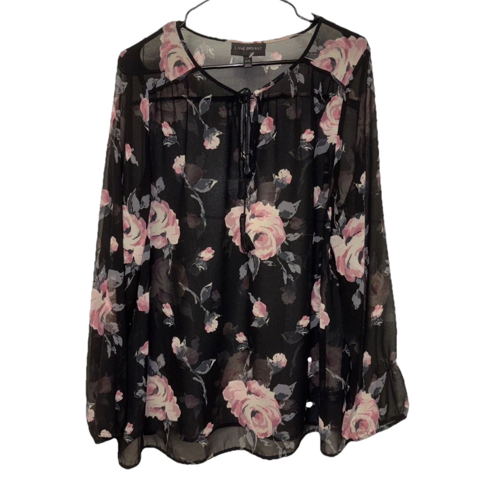 Vintage Lane Bryant Blouse Shirt Tunic Top Boho Peasant Floral Sheer Black Balloon Sleeve V-Neck Polyester 14 16 Casual Womens Size XXL / US 16-18 / IT 52-54 - 1 Thumbnail