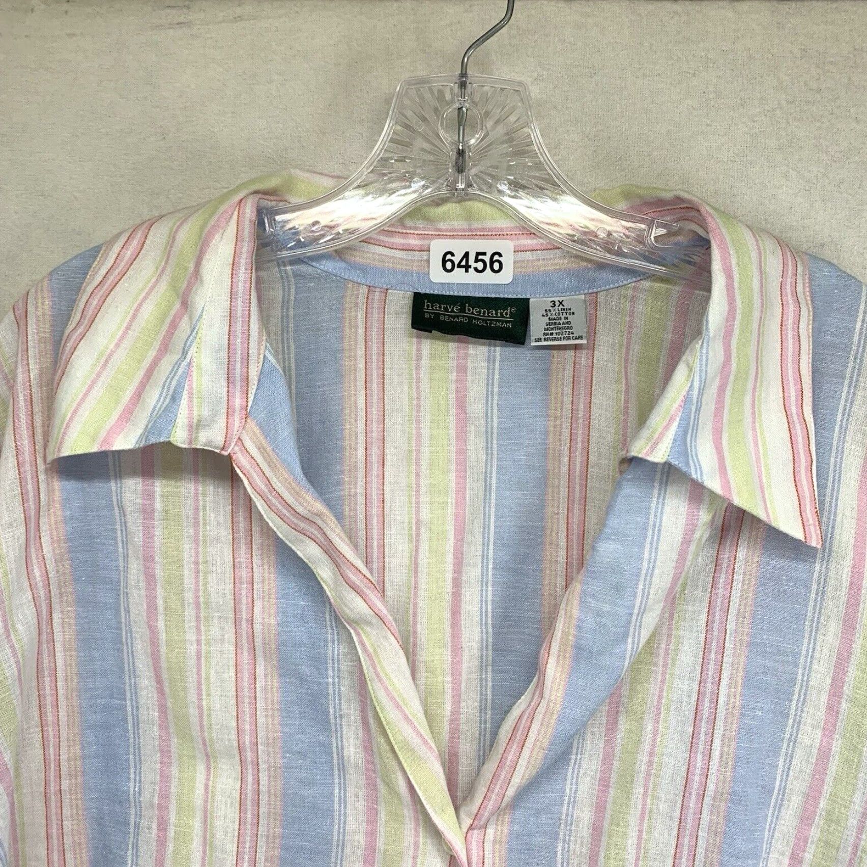Vintage VINTAGE Harvé Benard Women's Linen Blend Button-Up Top Casual Travel Size 3X Pastel Striped Size XXL / US 16-18 / IT 52-54 - 3 Thumbnail