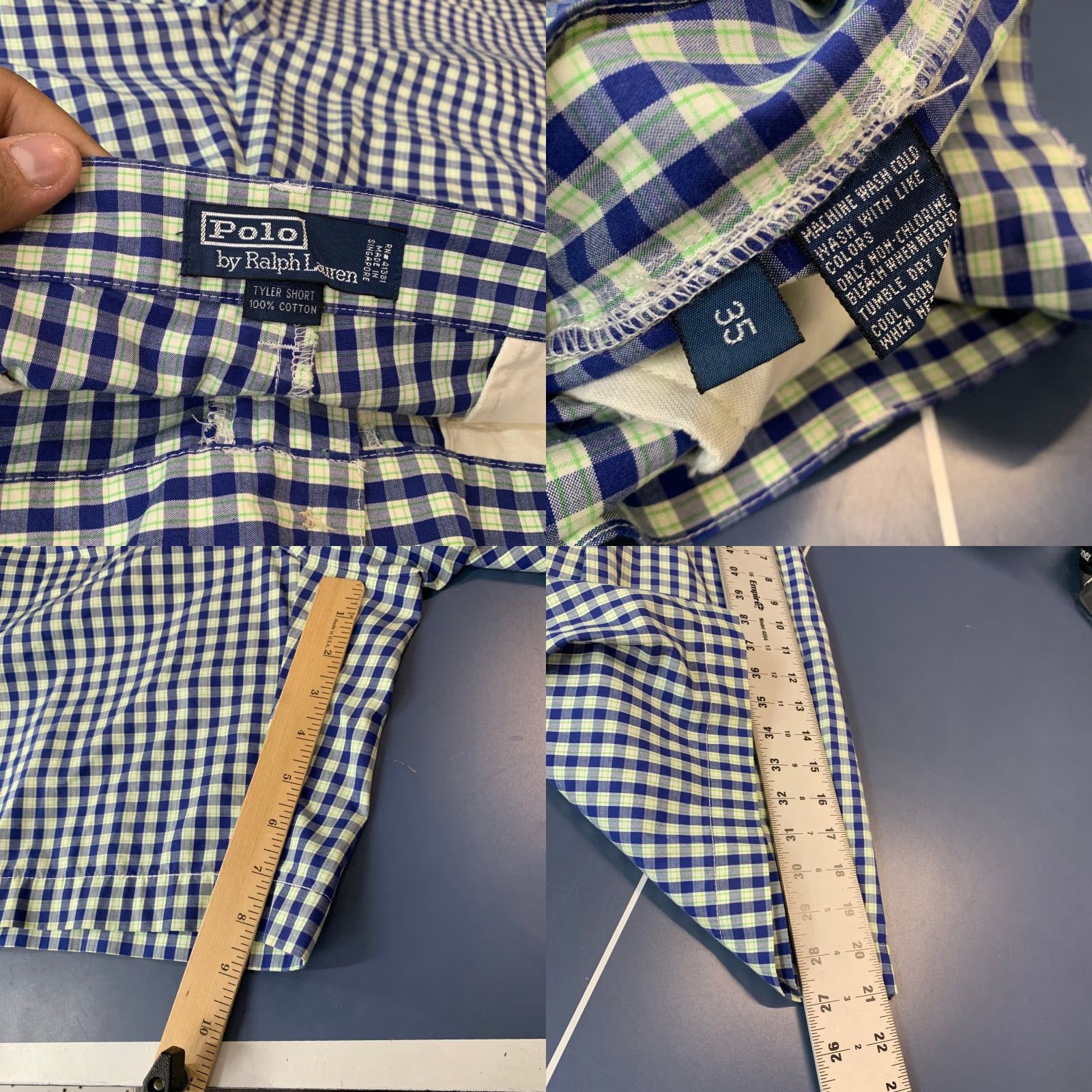 Polo Ralph Lauren VTG Polo Ralph Lauren Chino Shorts Mens 35X8 Blue Checkered Cotton 8" Inseam 90s Casual Summer Singapore Size US S / EU 44-46 / 1 - 8 Thumbnail
