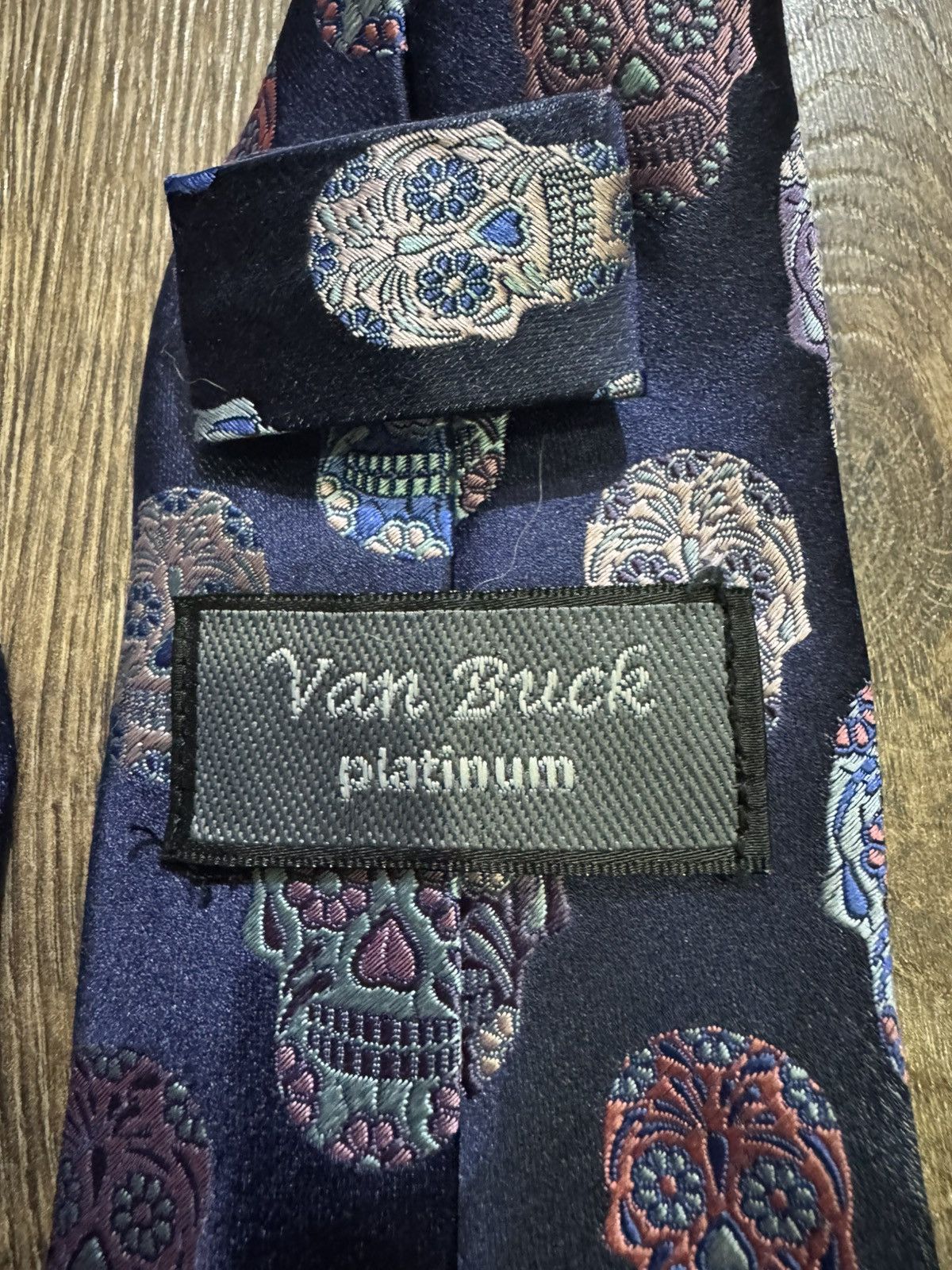 Other UK Limited Edition Navy & Blue Skull Silk Tie By Van Buck UK Size ONE SIZE - 5 Thumbnail