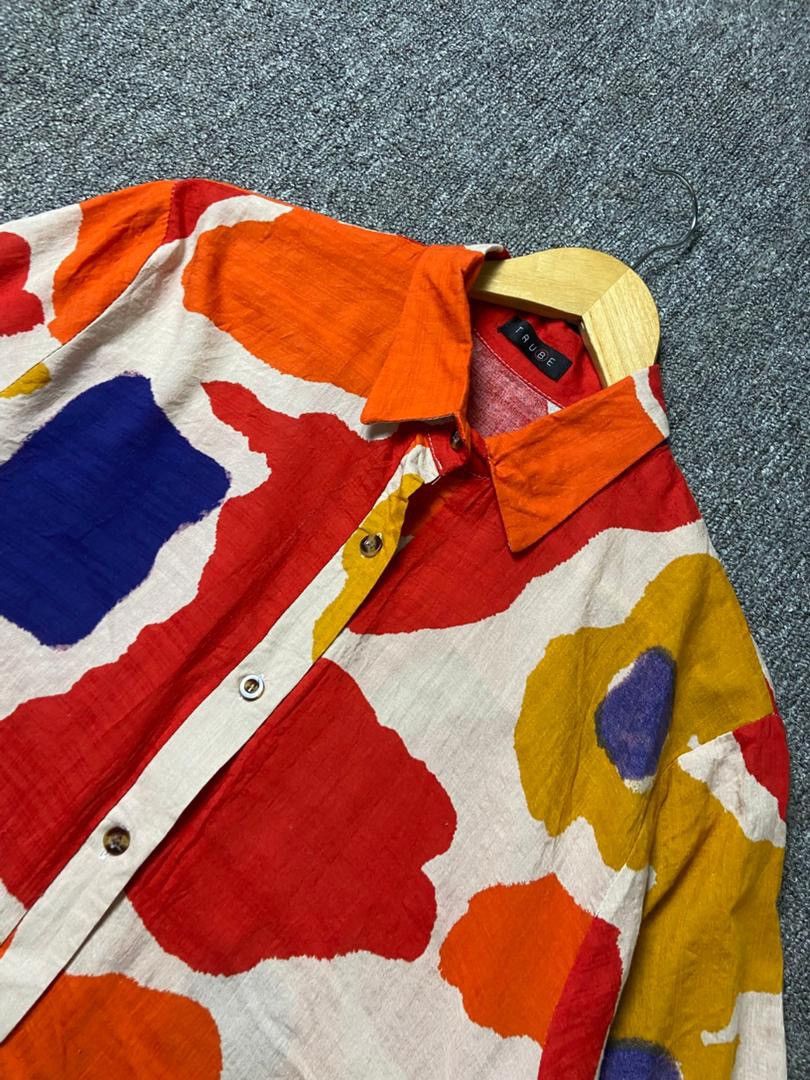Japanese Brand TRUBE Artistic Pattern Button Up Shirt (186) Size M / US 6-8 / IT 42-44 - 6 Thumbnail