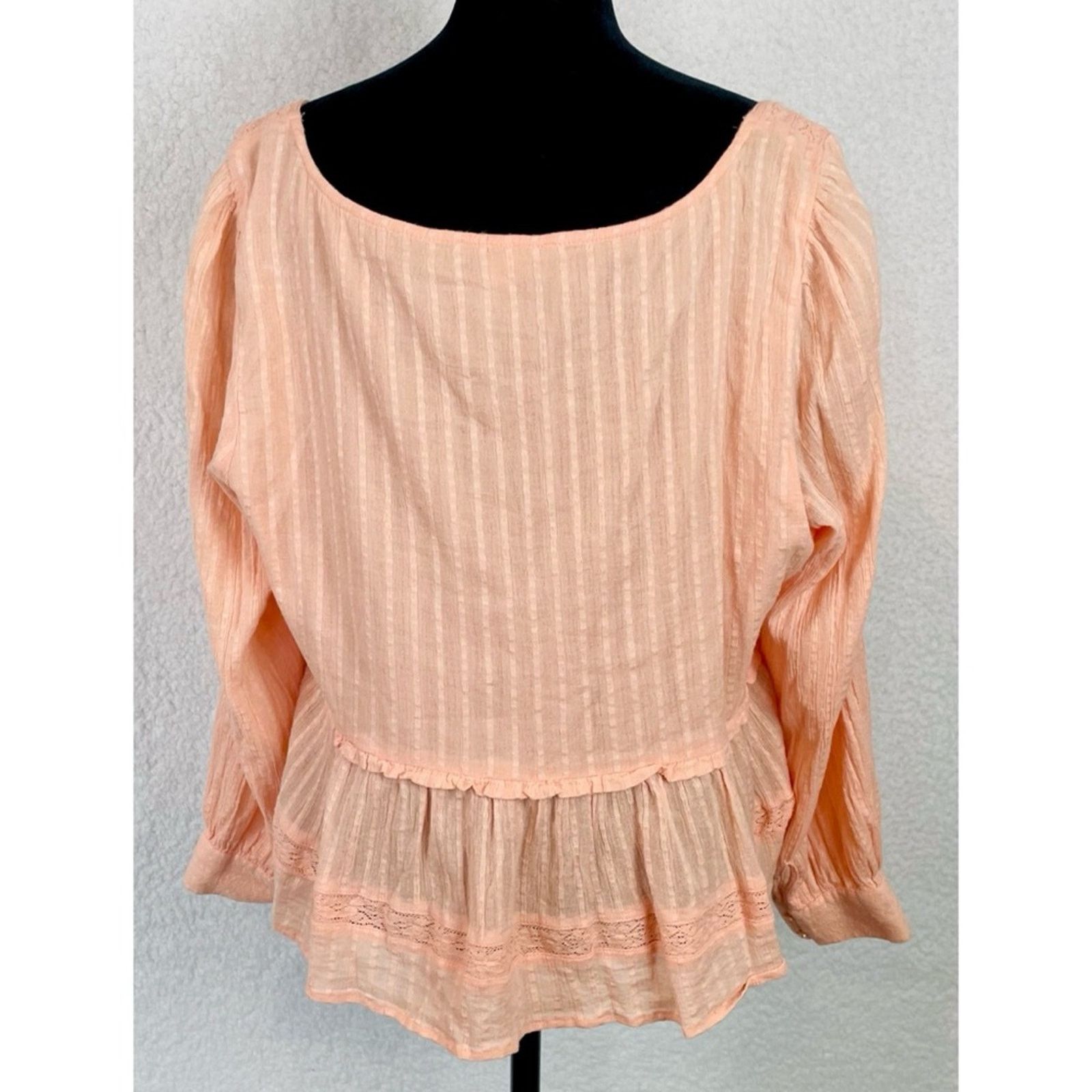 American Eagle Outfitters AMERICAN EAGLE • Peach Boho Long Sleeve Babydoll Blouse Size L / US 10 / IT 46 - 8 Thumbnail