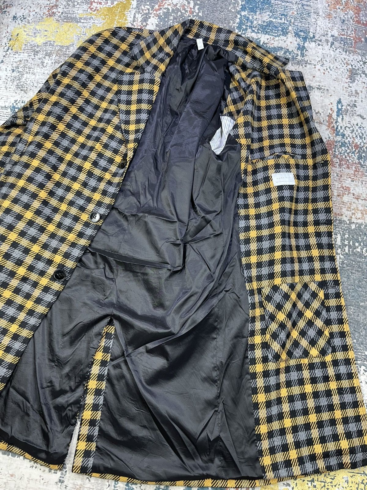 Zara Zara Man Mustard Black Plaid Long Coat Size US M / EU 48-50 / 2 - 9 Thumbnail