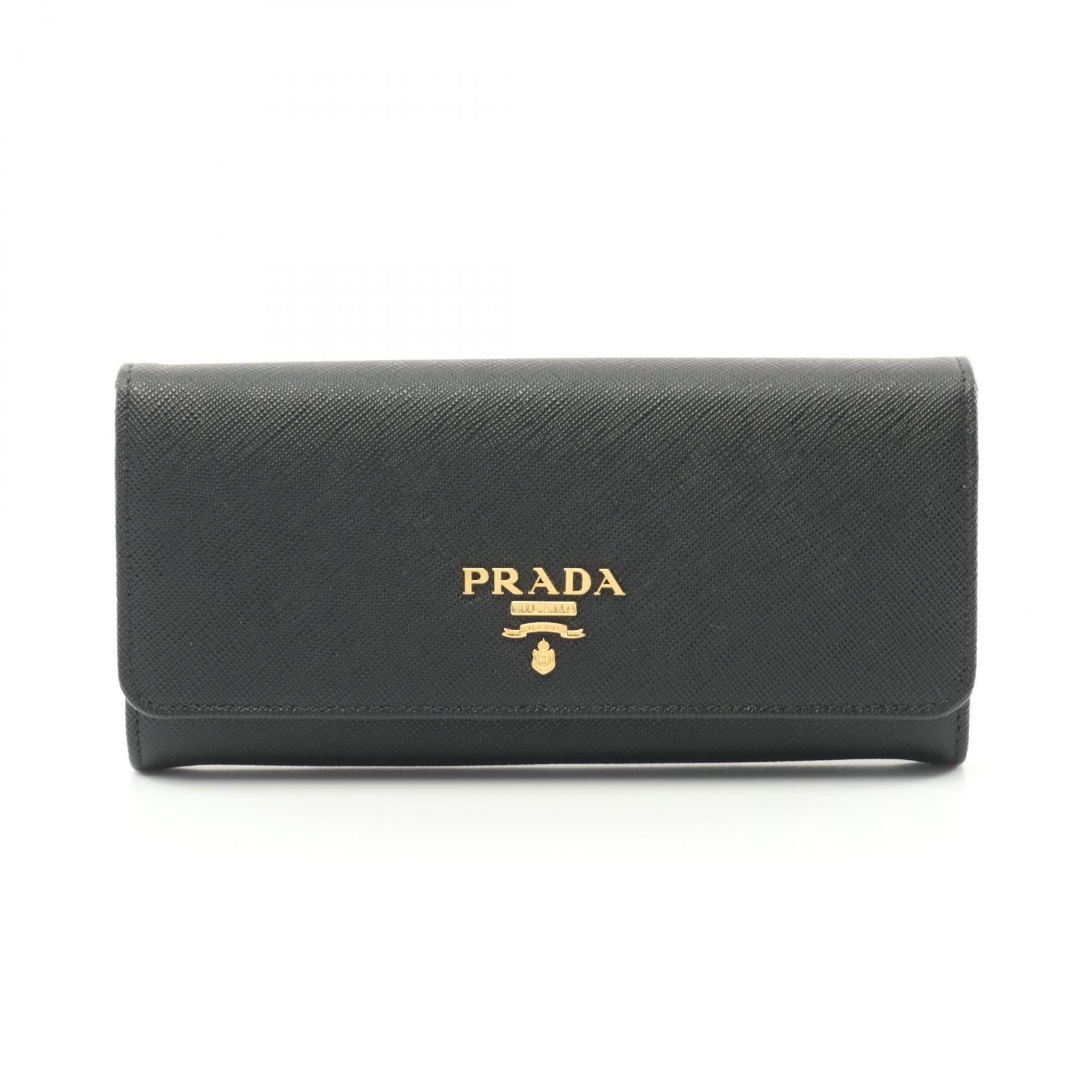 Prada Prada Saffiano Metal Bi-Fold Long Wallet Leather Black Size ONE SIZE - 1 Thumbnail