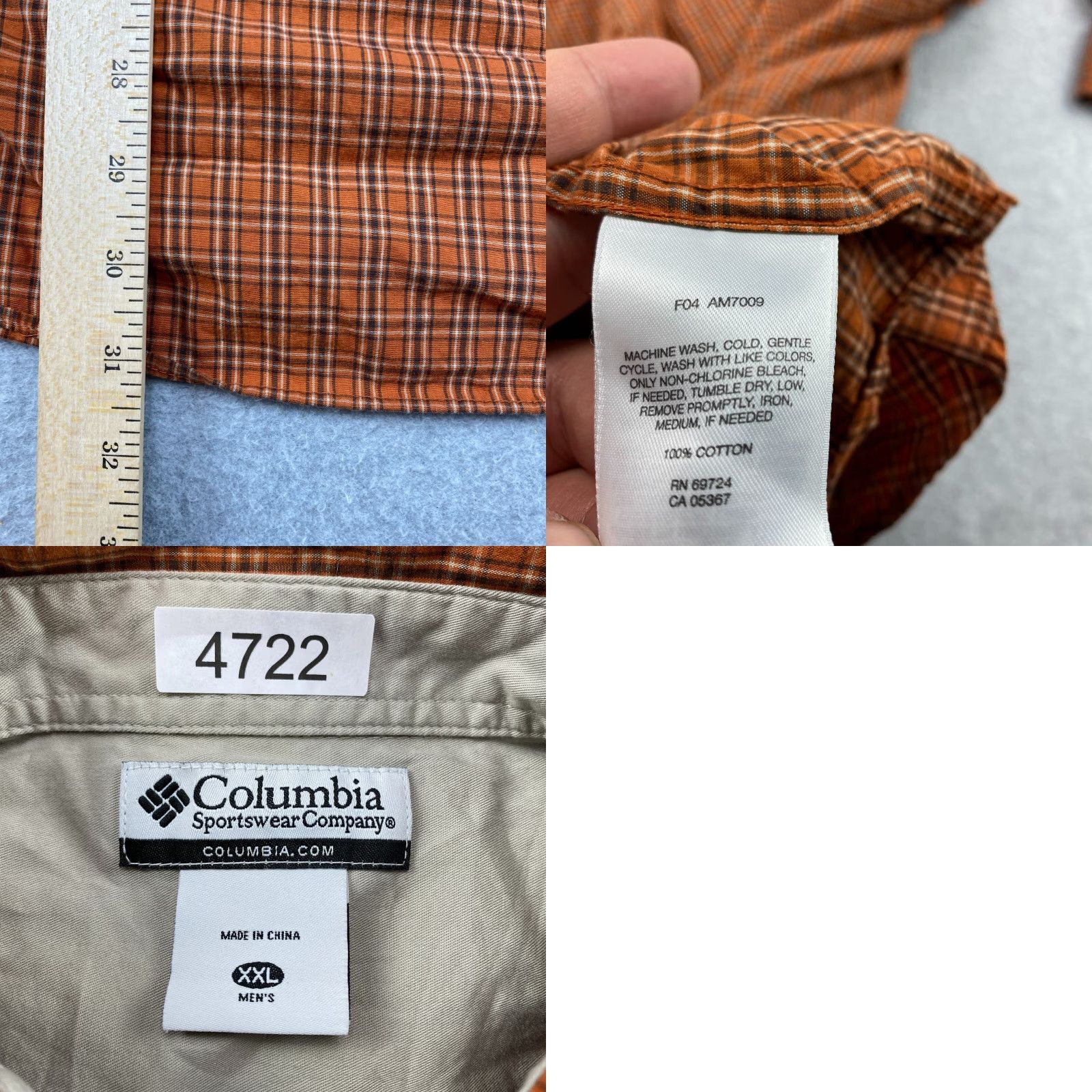 Vintage Columbia Button-Down Shirt Mens 2XL Orange Gingham Plaid Long Sleeve Pocket Button-Up Casual Modern Size US XXL / EU 58 / 5 - 9 Thumbnail