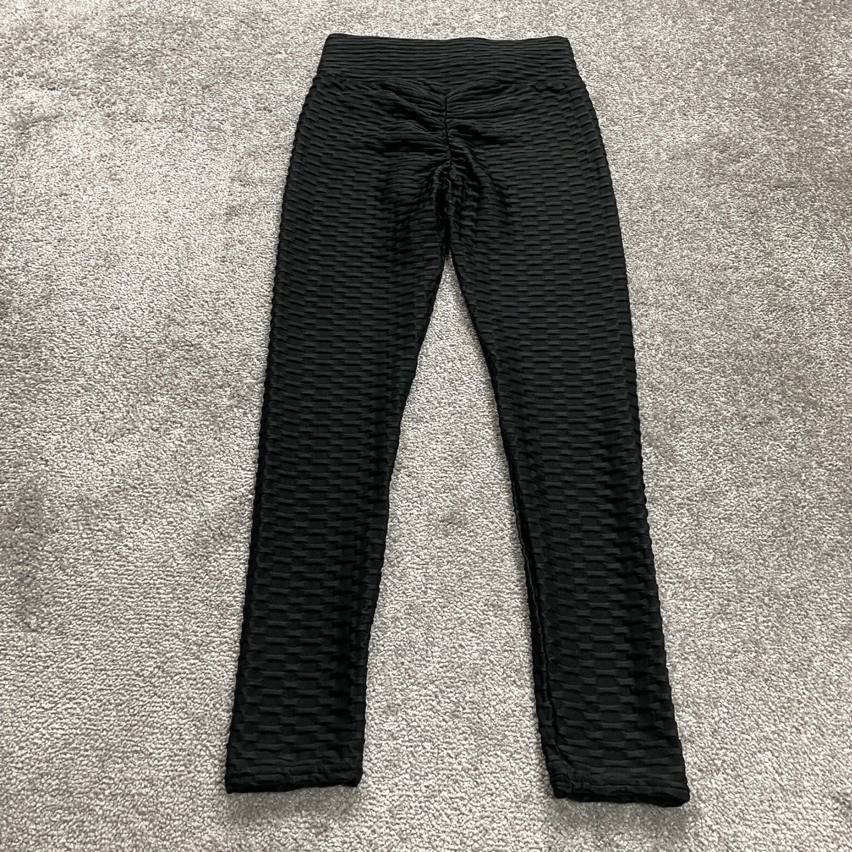 Shein VINTAGE SheIn Compression Leggings Womens S Black Textured Active Athletic Gym 26x26 Size 28" / US 6 / IT 42 - 2 Thumbnail