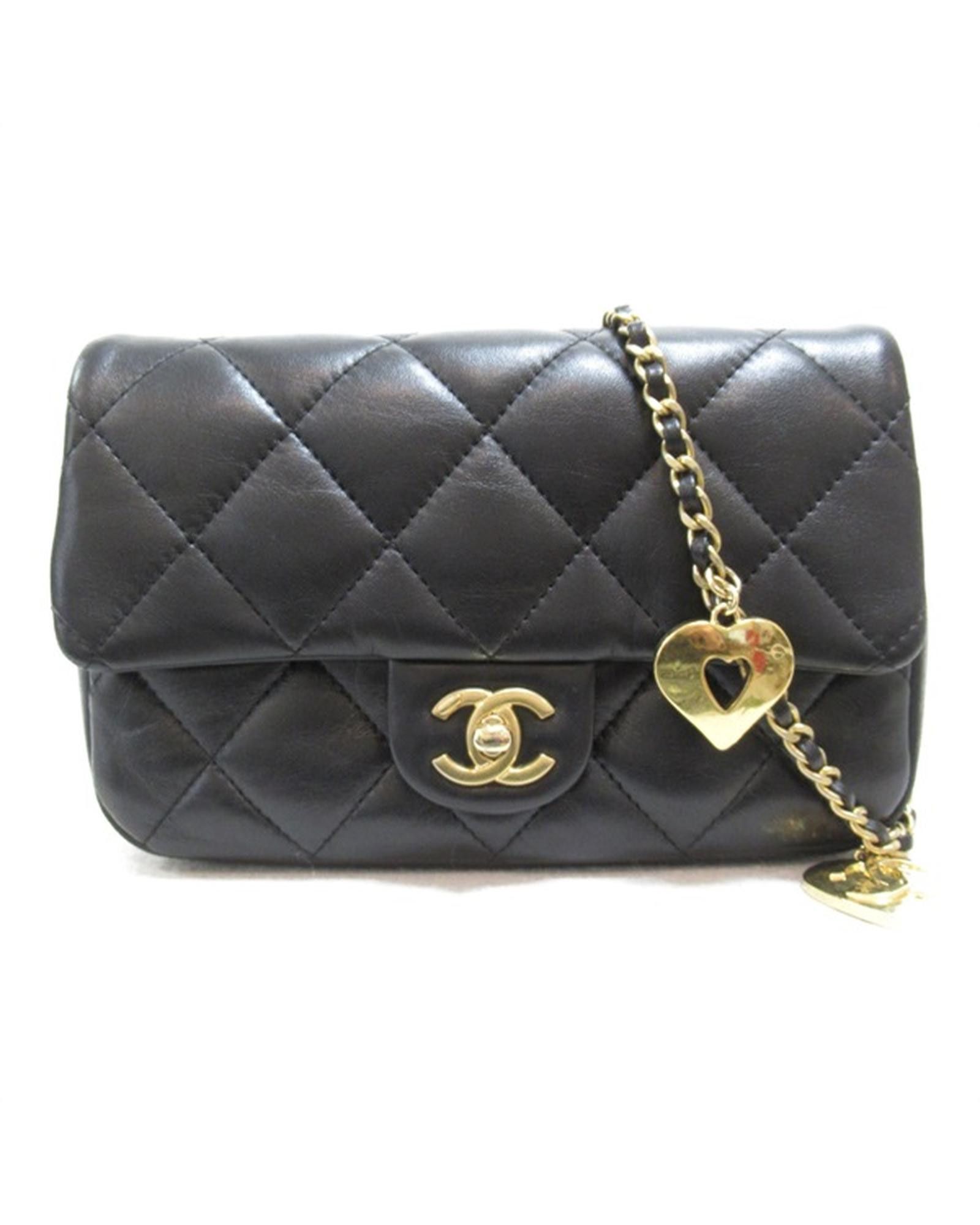 image of Chanel Luxury Quilted Leather Heart Charms Mini Flap Bag - Ab Condition in Black, Women's