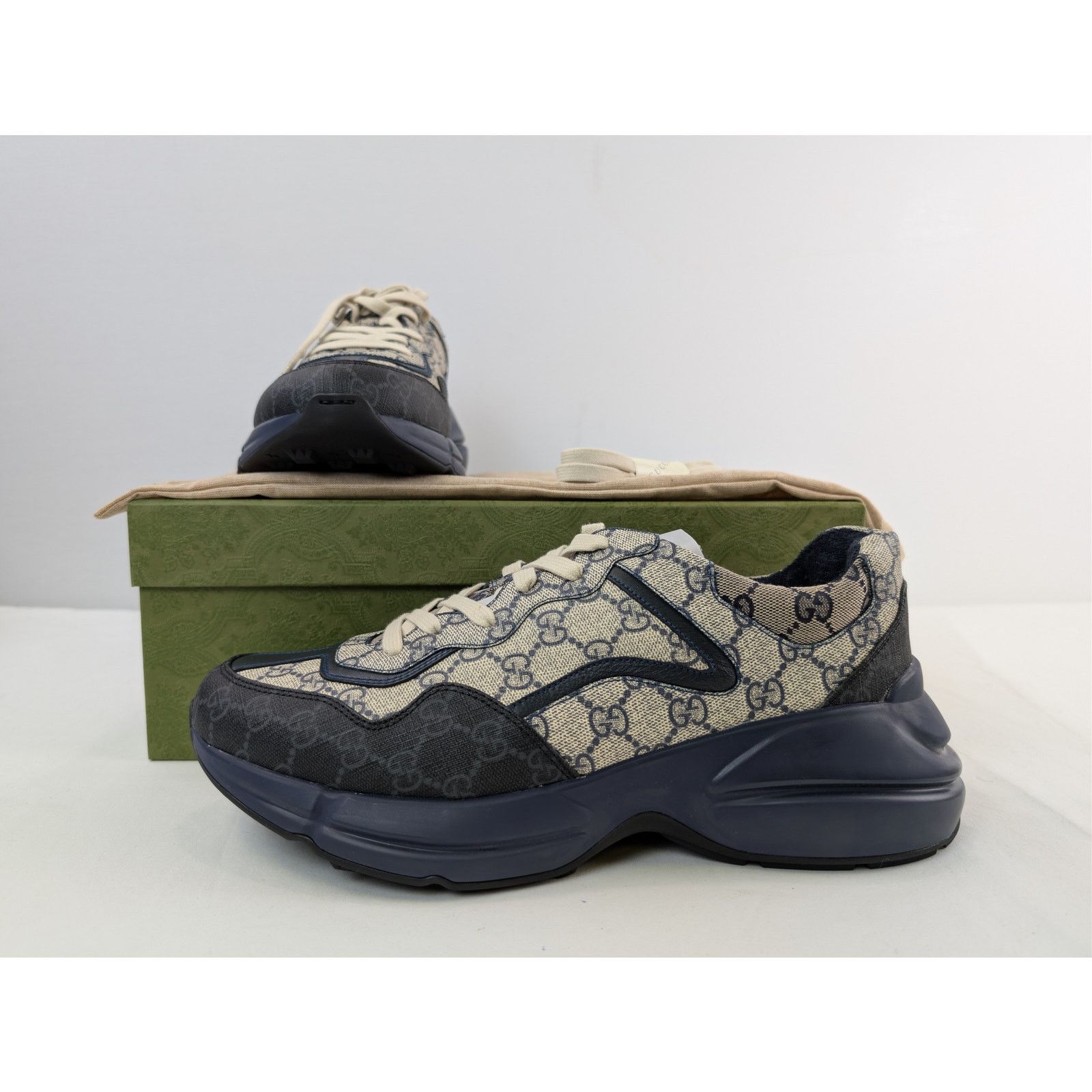 Gucci o1rshd1 Q:2 / Monogram GG Rhyton Canvas Sneakers in in Black Size US 13 / EU 46 - 17 Thumbnail