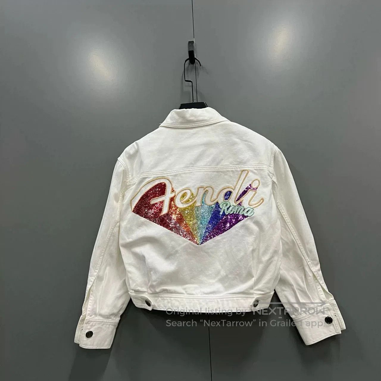 Fendi Fendi White Sequin Logo Cropped Denim Jacket. Size S / US 4 / IT 40 - 2 Thumbnail