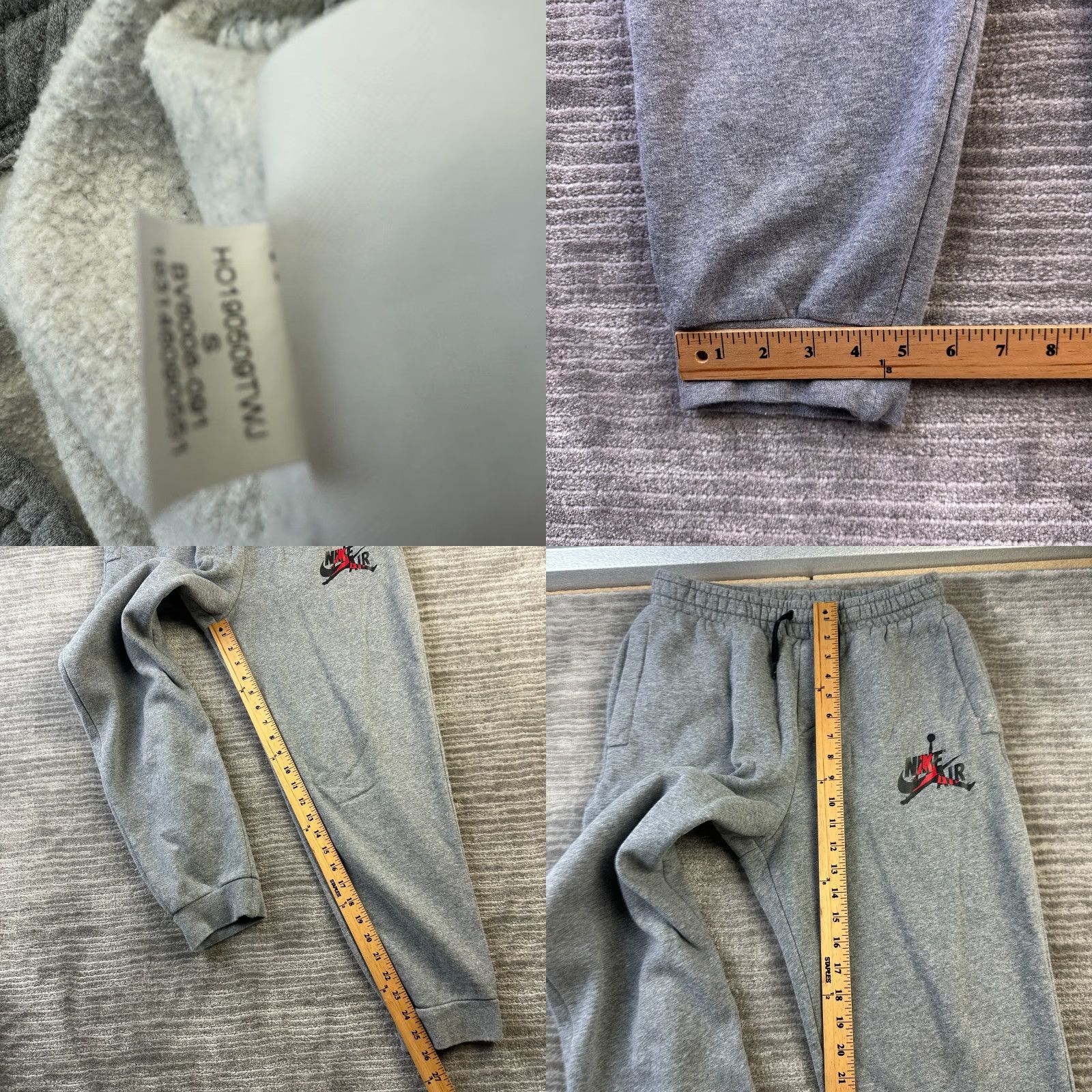 Jordan Brand Jordan Pants Mens Small Gray Fleece Sweatpants Joggers with Pockets Zip Pocket Adjustable Waist Basketball Logo Jumpman Size US 31 - 8 Thumbnail