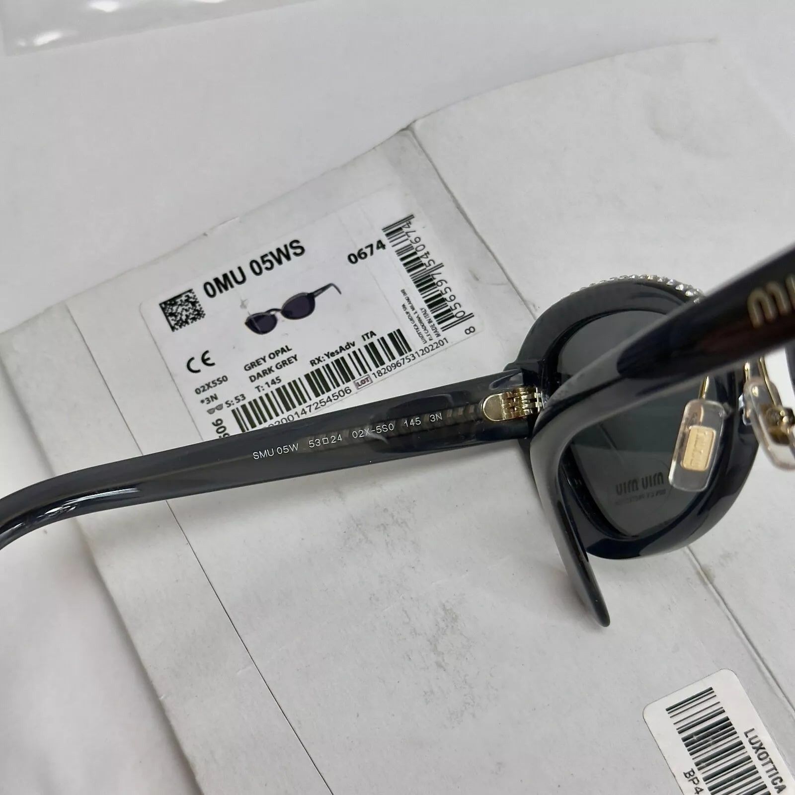 Miu Miu MIU MIU MU05WS Opal Gray Strass Fashion Sunglasses 05W Size ONE SIZE - 8 Thumbnail