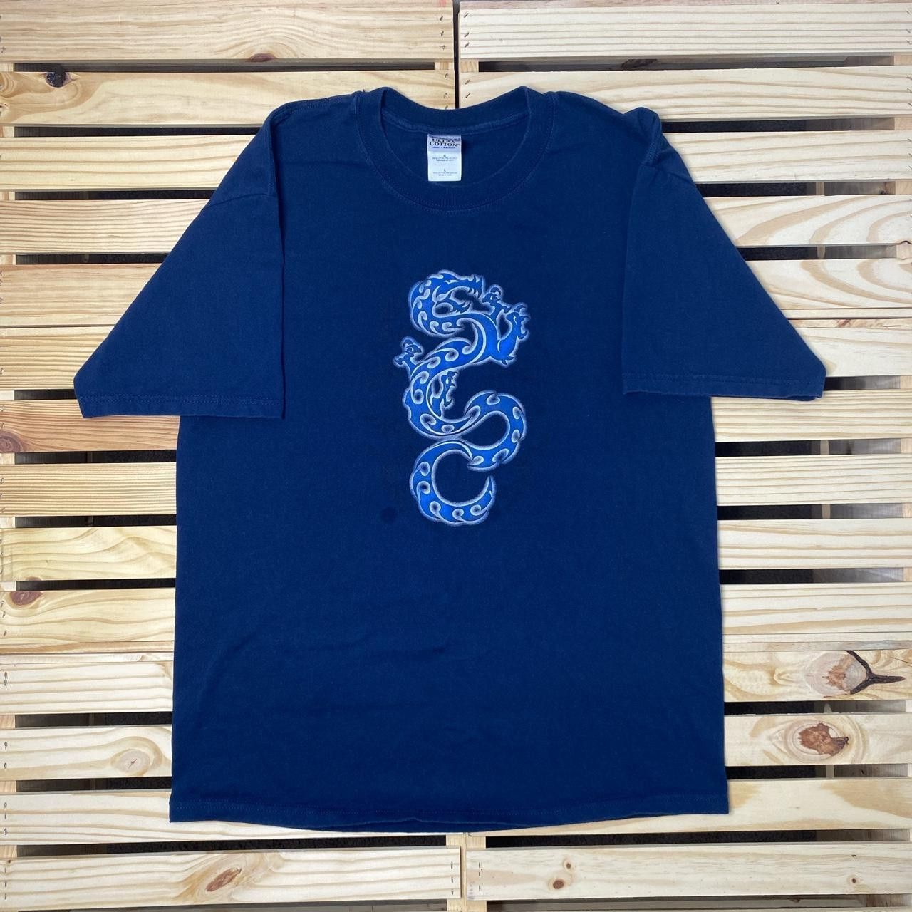 Gildan Vintage Tribal Dragon Navy Blue Y2K Tee Size Large Size US L / EU 52-54 / 3 - 1 Thumbnail