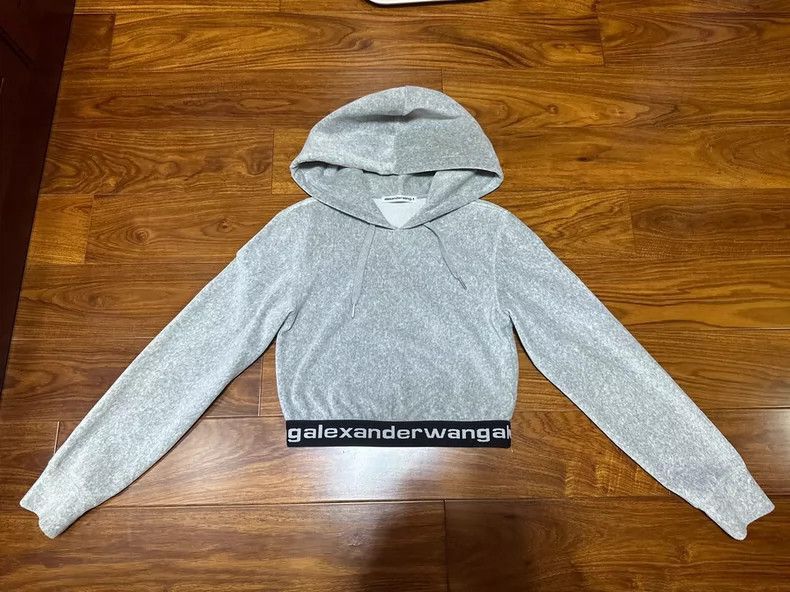 Alexander Wang Alexander Wang Gray Corduroy Crop Hoodie- Size XS / US 0-2 / IT 36-38 - 1 Thumbnail