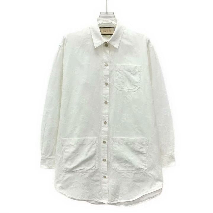 Gucci Gucci White Double G Print Cotton Shirt Size US M / EU 48-50 / 2 - 1 Thumbnail