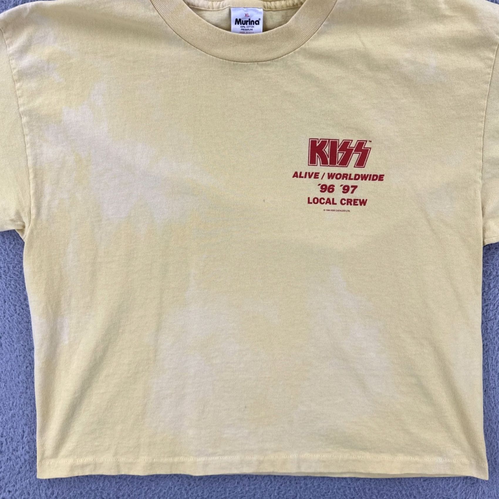 Vintage VINTAGE Murina Mens XL Yellow Stitch USA Made Shirt 1996 Kiss Alive Local Crew Tee Size US XL / EU 56 / 4 - 4 Thumbnail