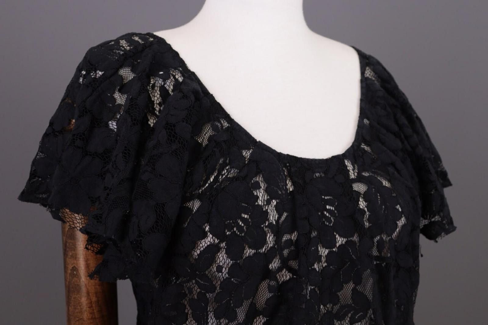 Designer Claudie Pierlot Black Shirt Sleeve Floral Knit Shirt Size 2 Size XS / US 0-2 / IT 36-38 - 7 Thumbnail